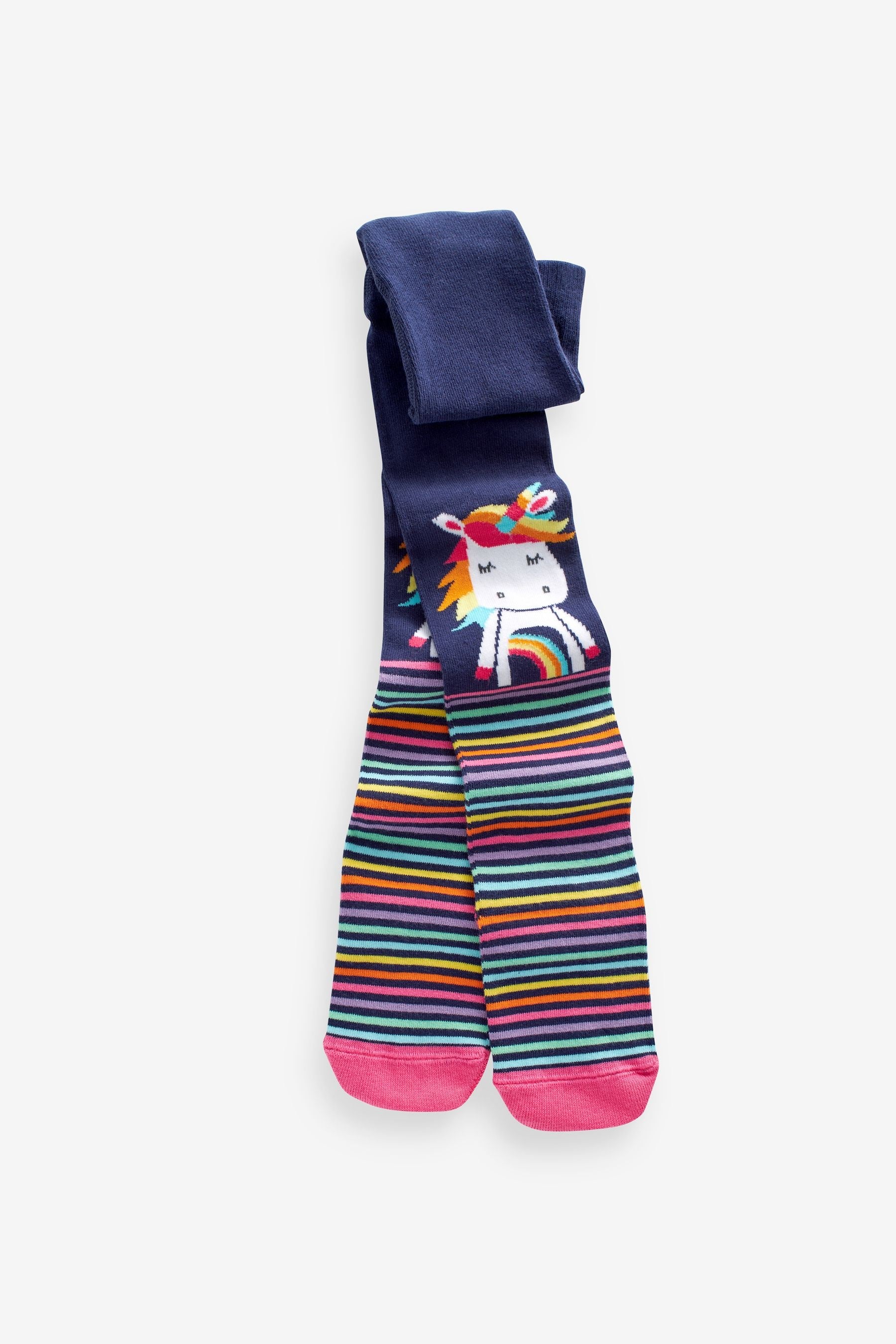 Pink and Navy Cotton Rich Unicorn Tights 3 Pack