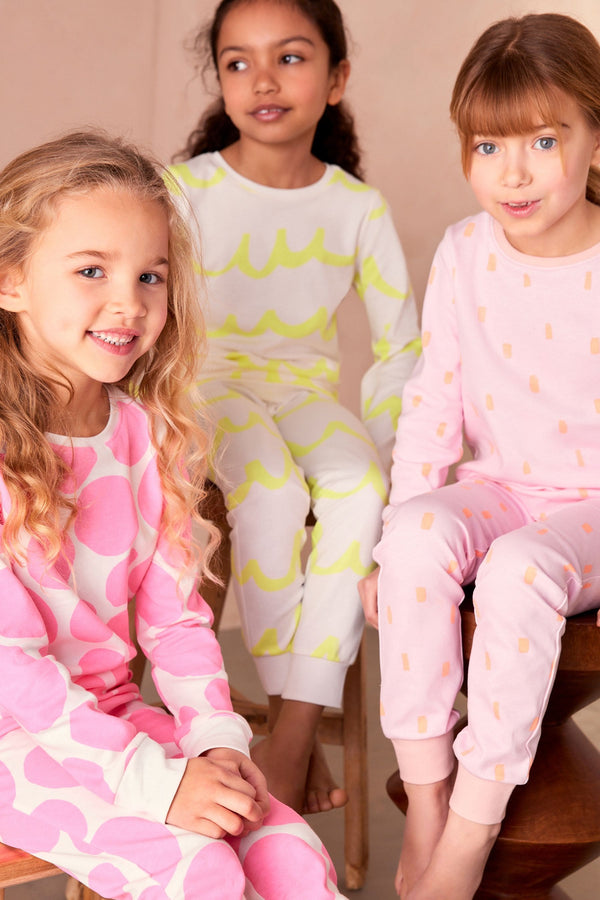 Fluro Pink/Yellow Stampy 100% Cotton Pyjamas 3 Pack (9mths-16yrs)