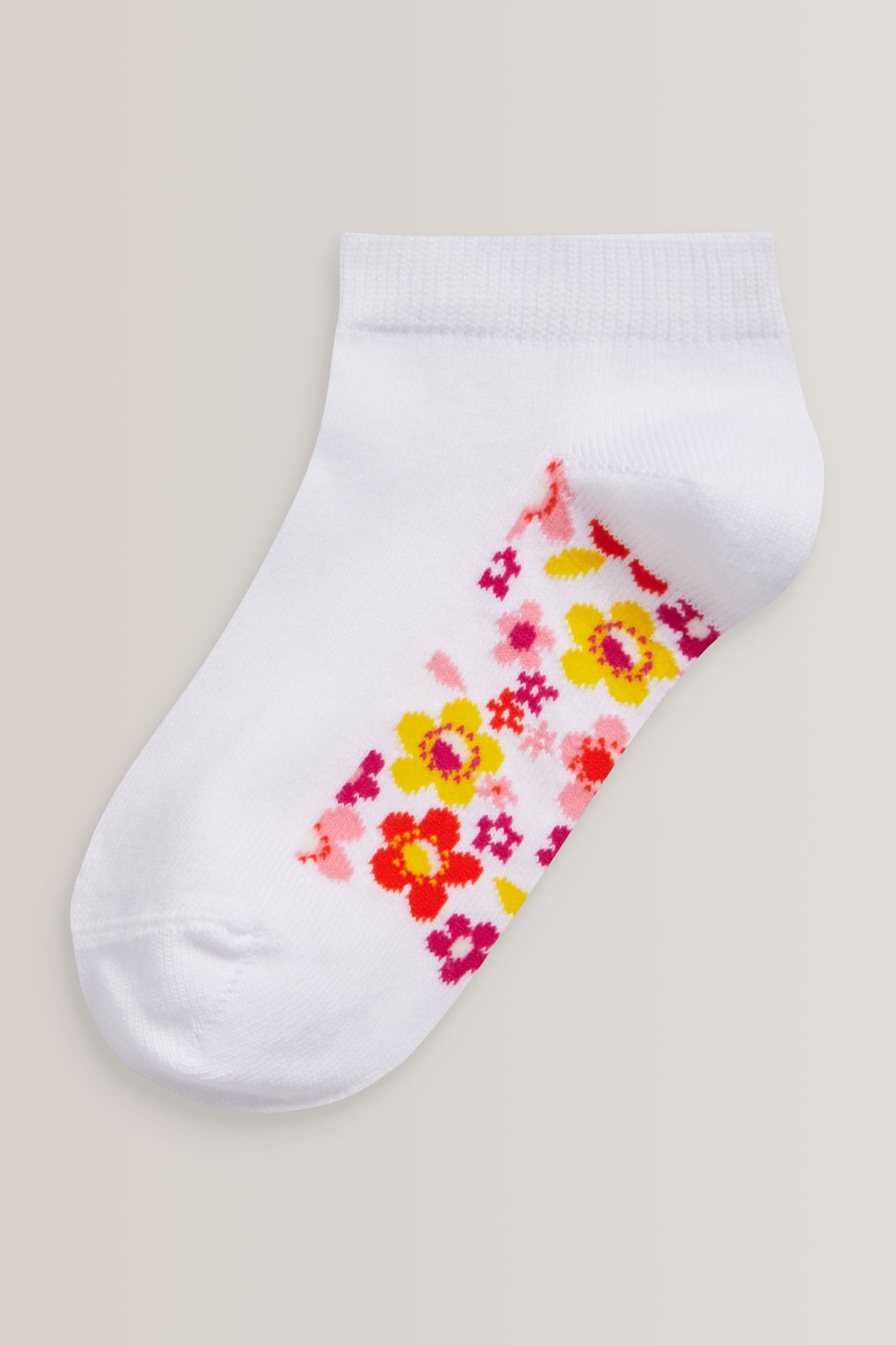 White Floral 5 Pack Cotton Rich Footbed Trainer Socks