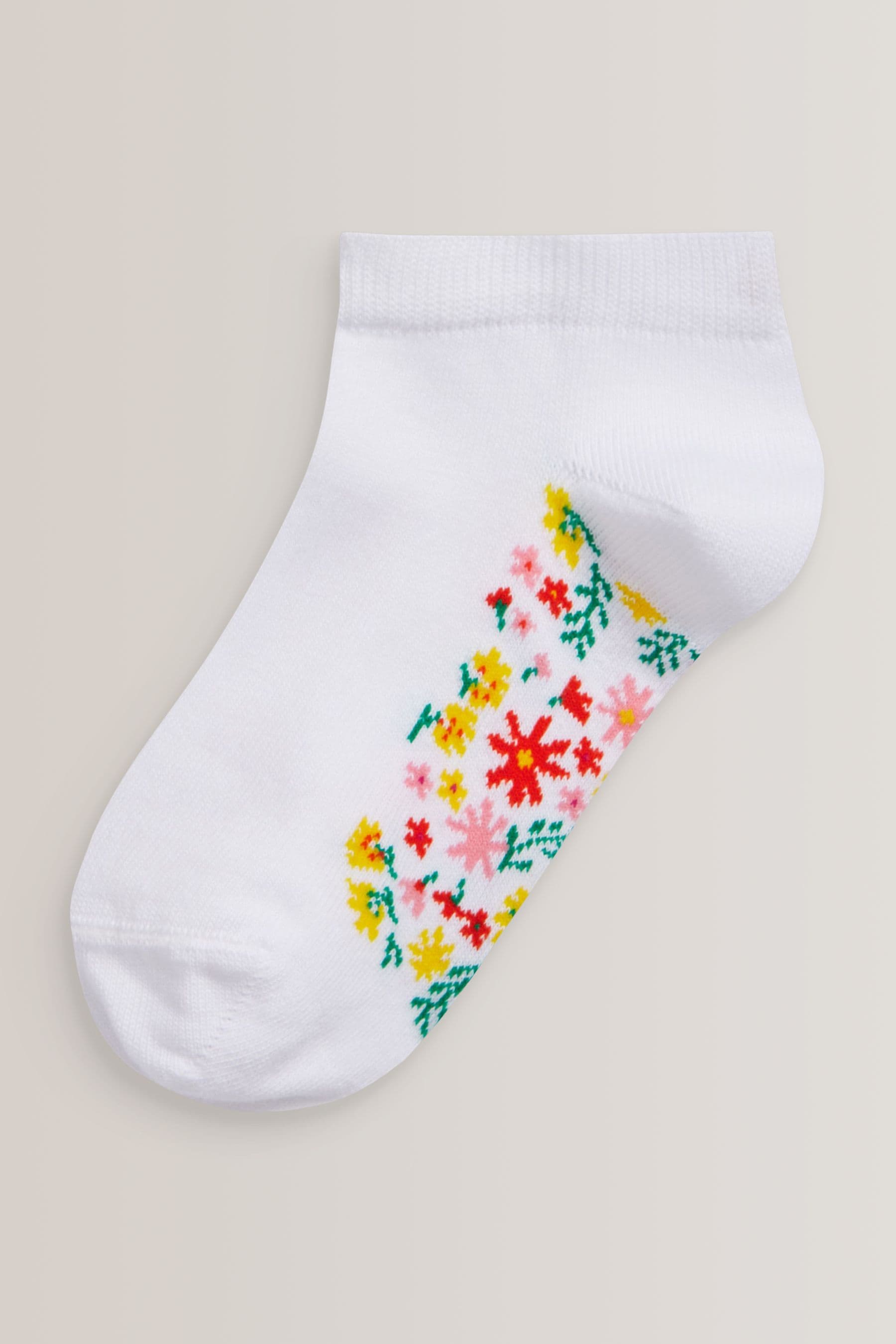 White Floral 5 Pack Cotton Rich Footbed Trainer Socks