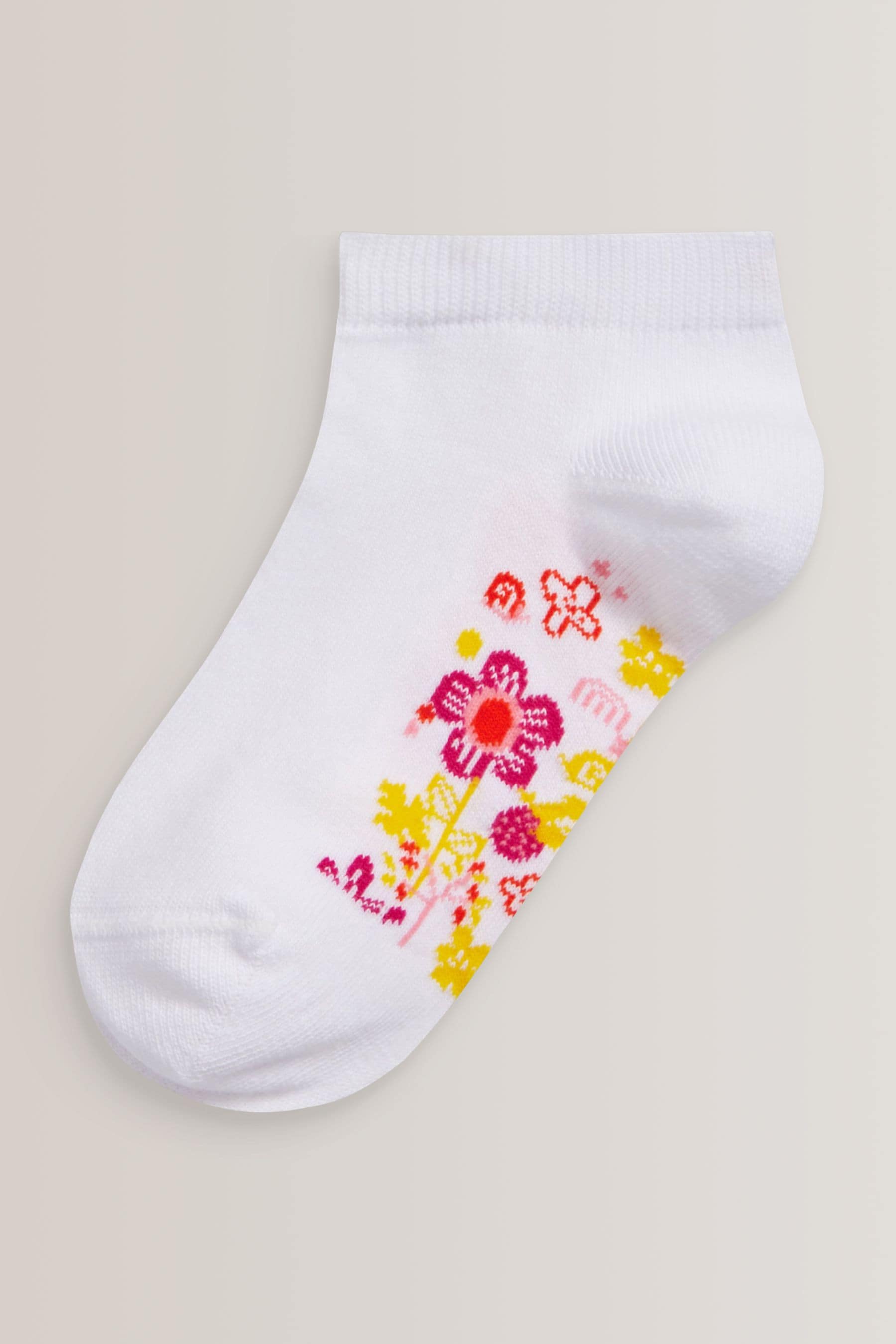 White Floral 5 Pack Cotton Rich Footbed Trainer Socks