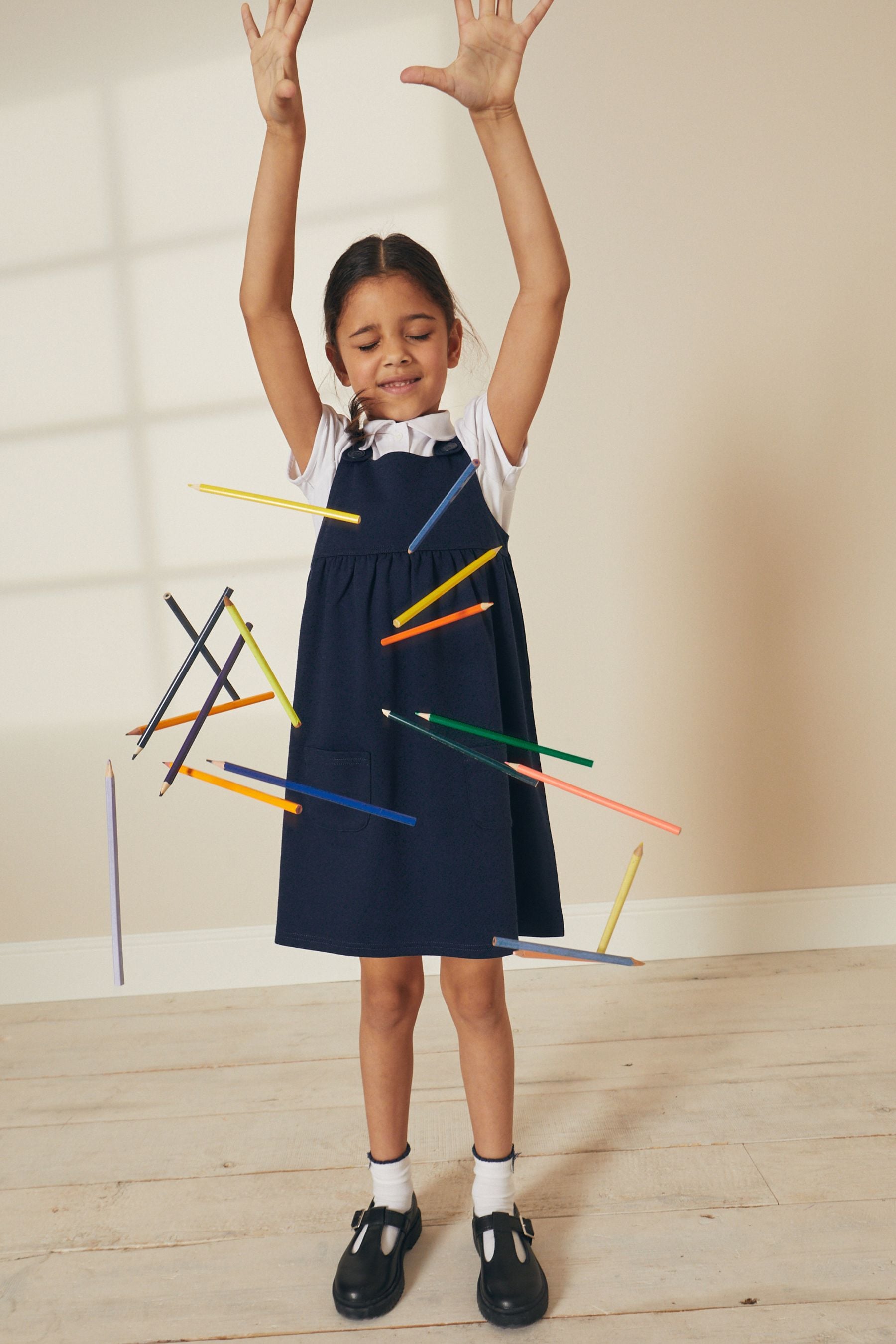 Navy Blue Jersey Stretch Pinafore School Dress (3-14yrs)