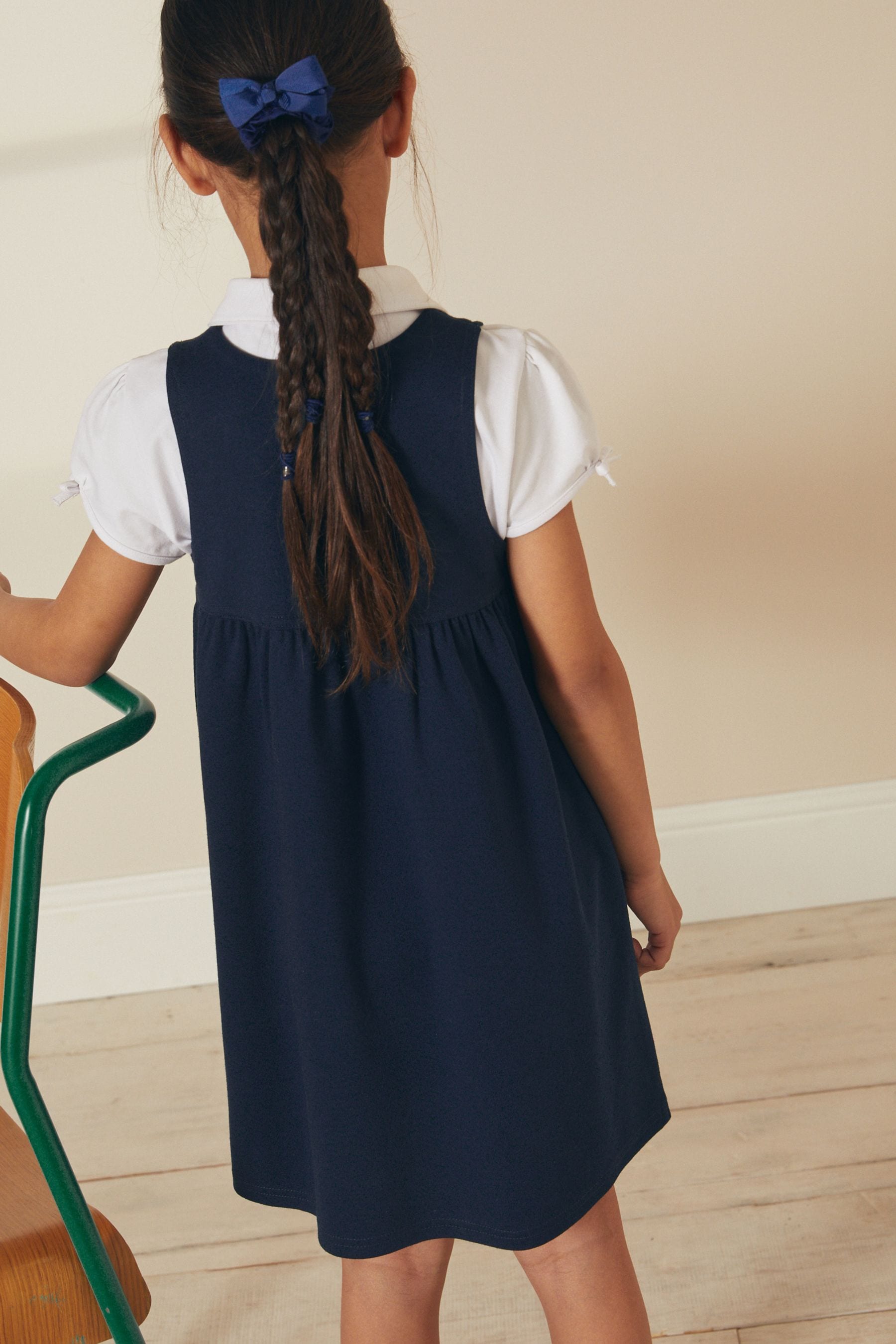 Navy Blue Jersey Stretch Pinafore School Dress (3-14yrs)