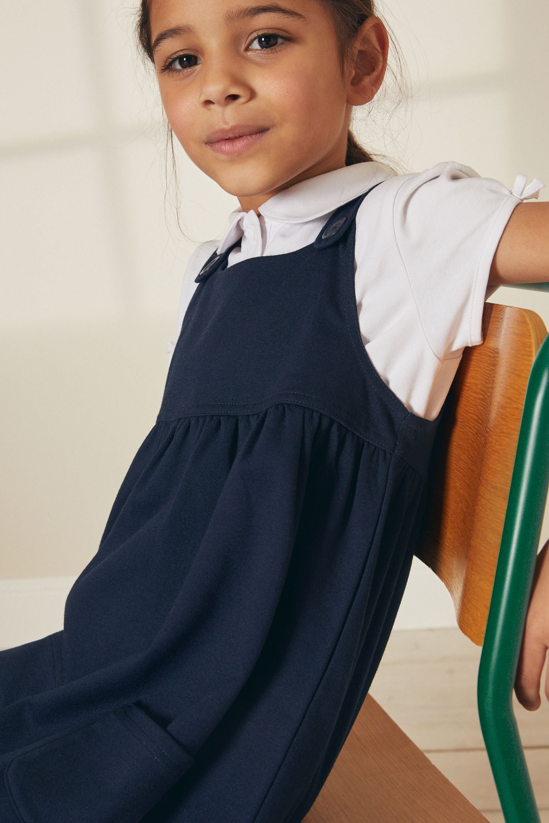 Navy Blue Jersey Stretch Pinafore School Dress (3-14yrs)