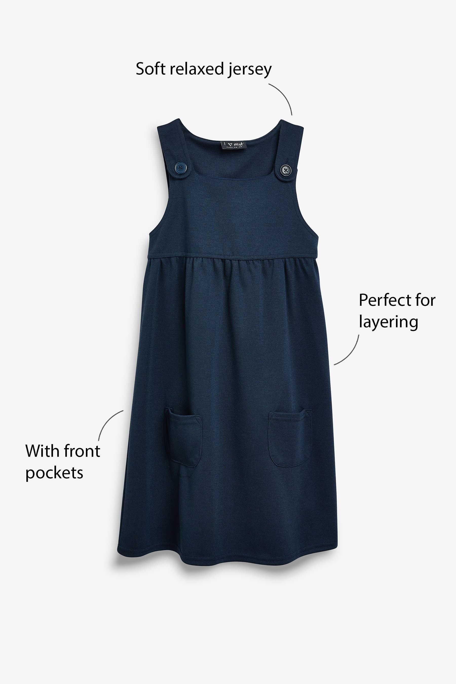 Navy Blue Jersey Stretch Pinafore School Dress (3-14yrs)