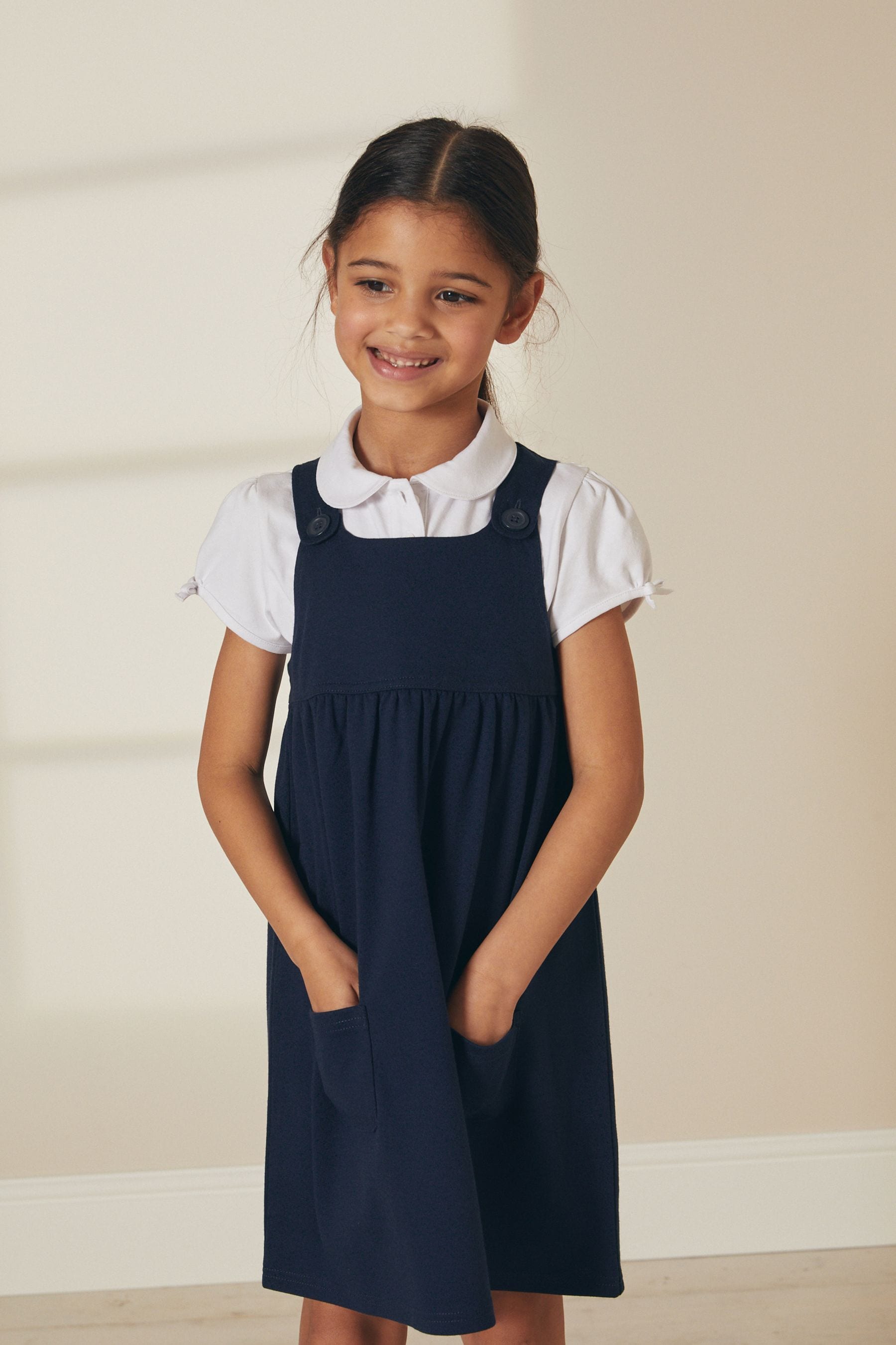 Navy Blue Jersey Stretch Pinafore School Dress (3-14yrs)