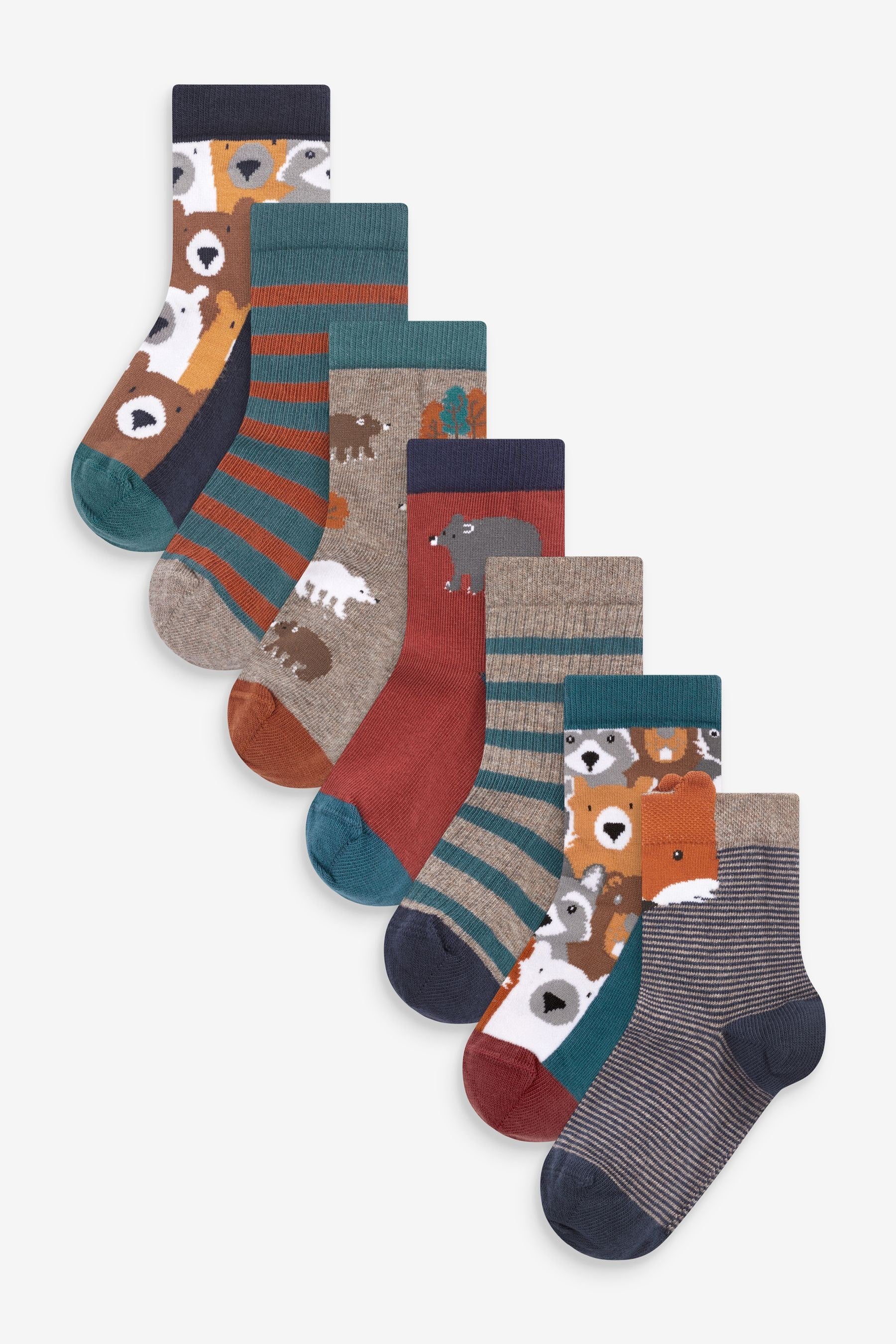 Brown Animal Stripe Cotton Rich Socks 7 Pack