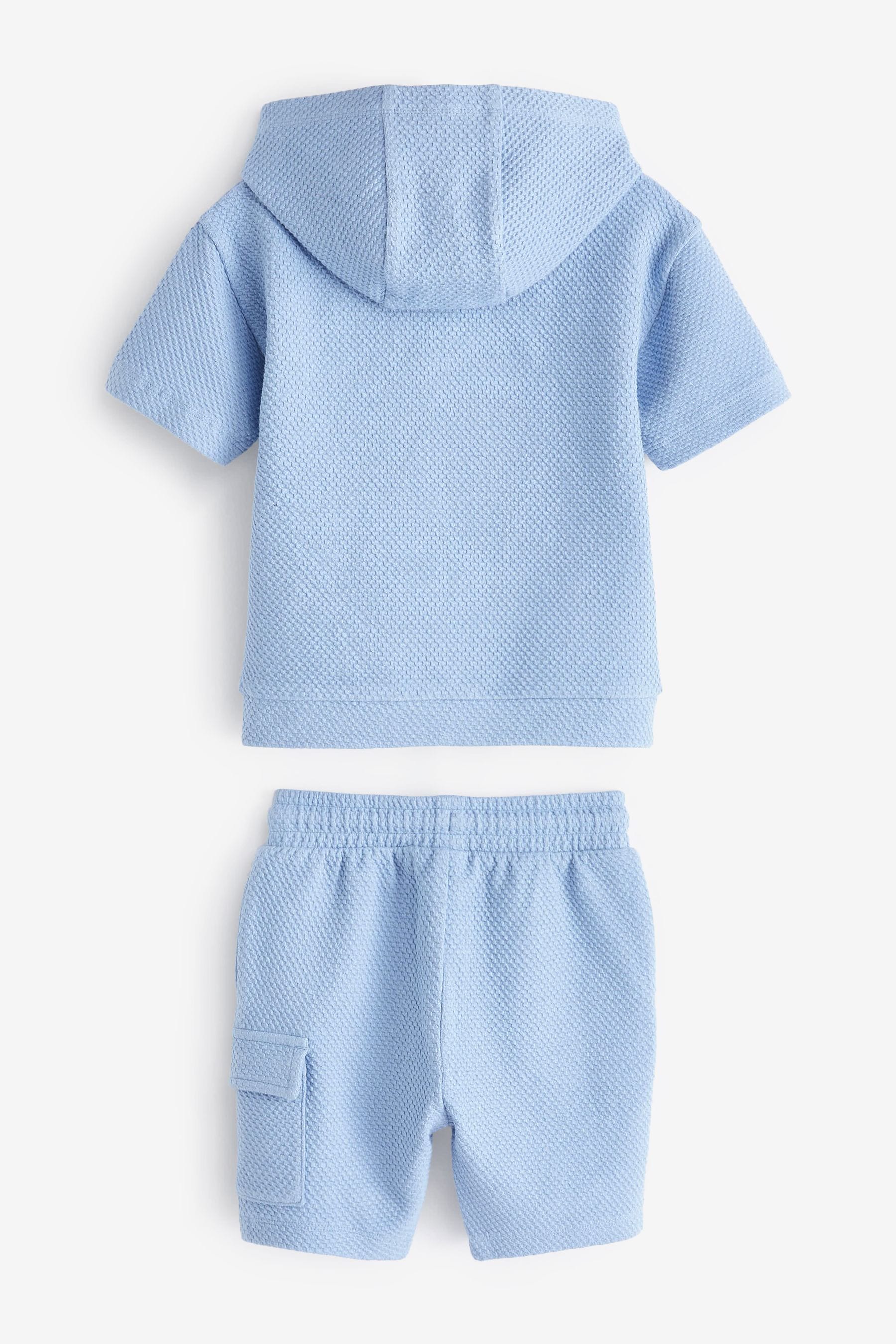 Teal Blue Short Sleeve Textured Hoodie and Shorts Set (3mths-7yrs)