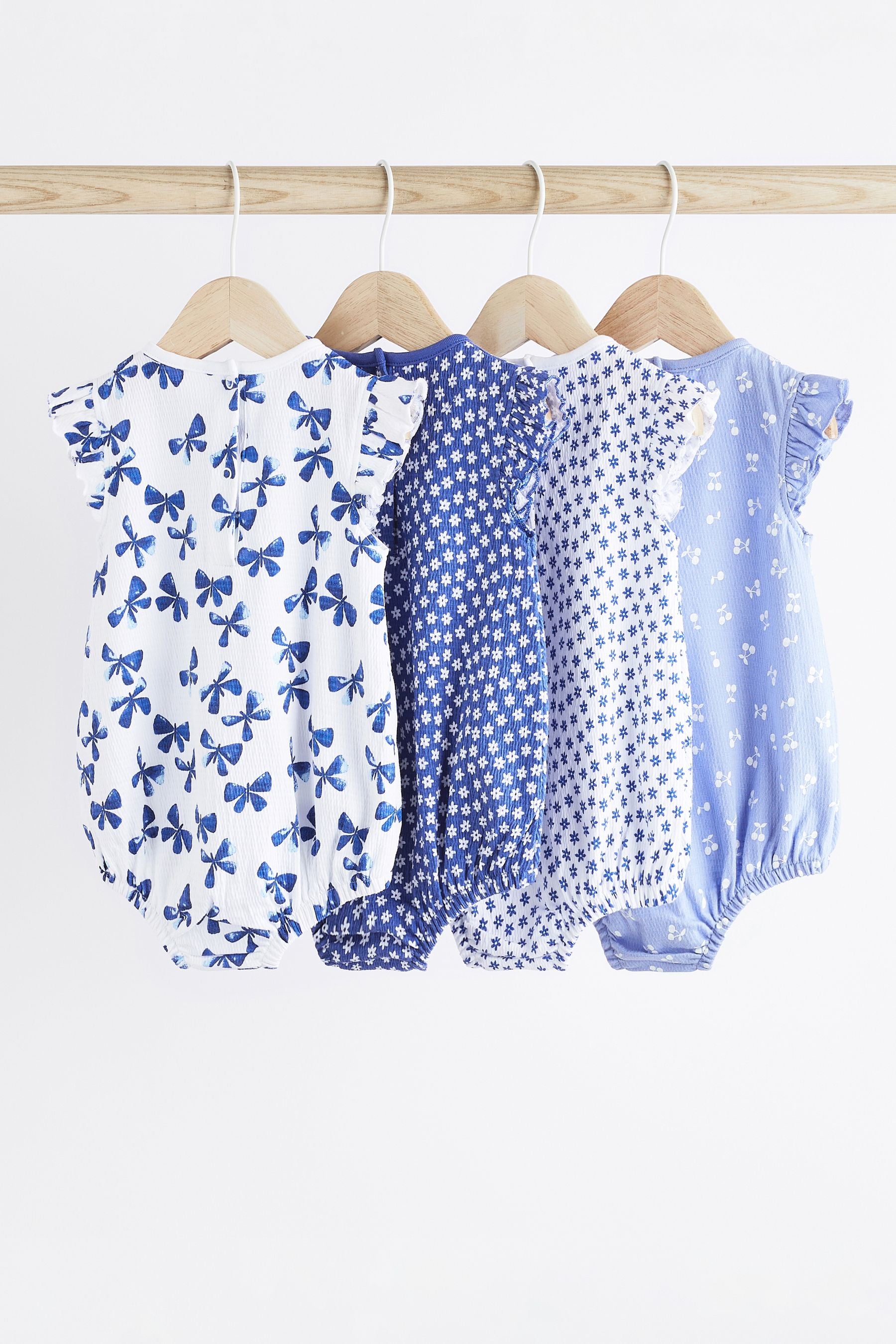 Blue Floral Baby Bloomer Rompers 4 Pack