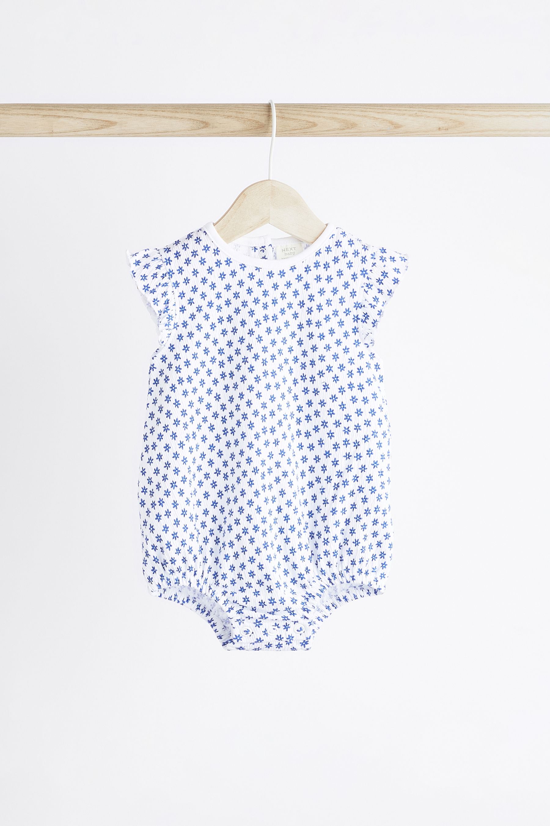 Blue Floral Baby Bloomer Rompers 4 Pack