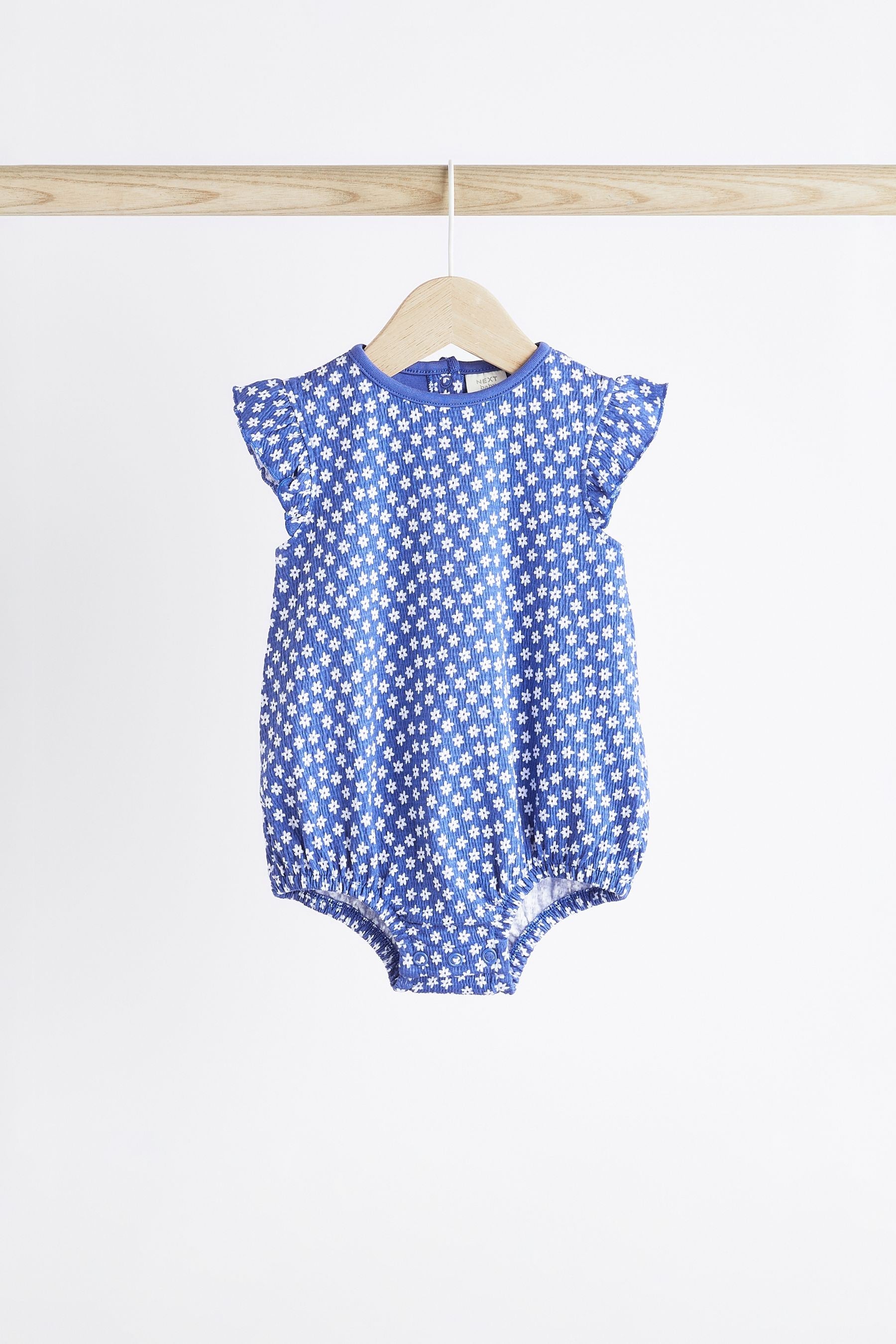 Blue Floral Baby Bloomer Rompers 4 Pack