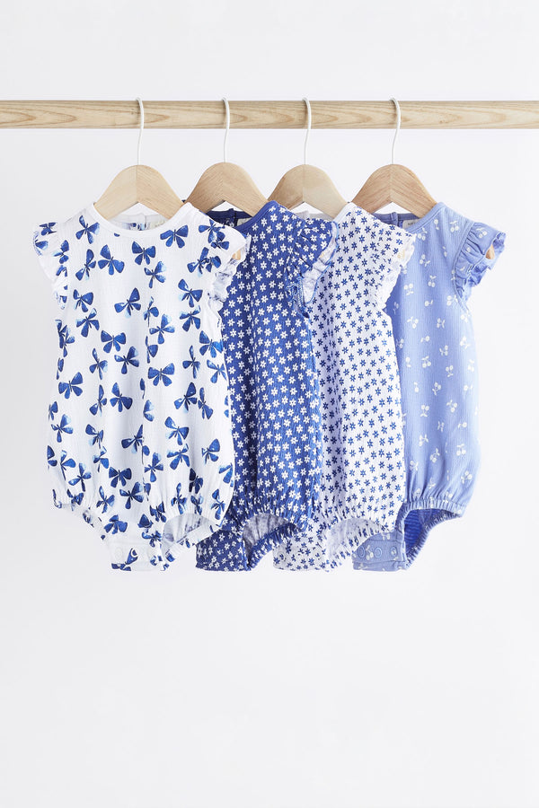 Blue Floral Baby Bloomer Rompers 4 Pack