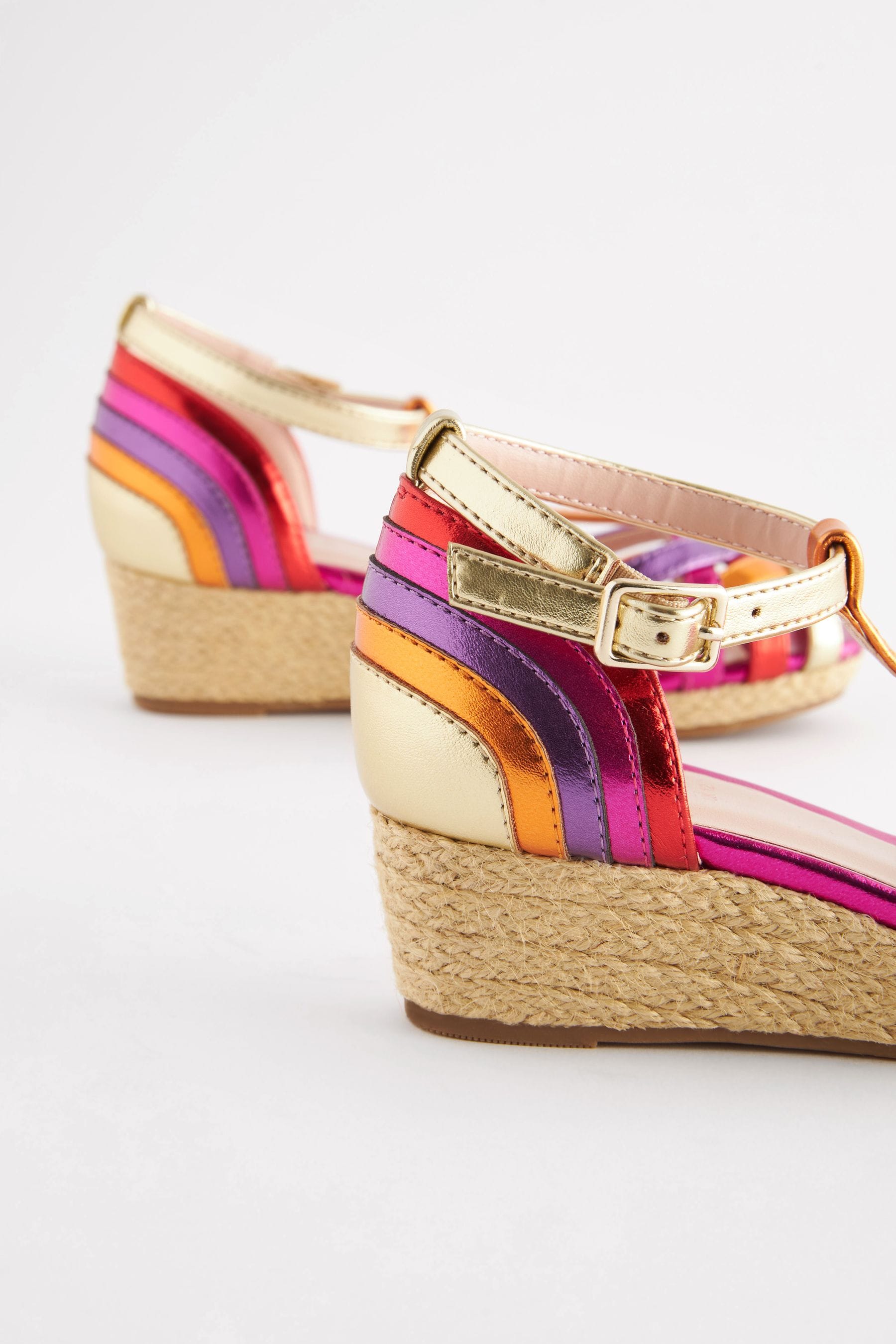 Bright Rainbow Woven Wedge Ankle Strap Sandals