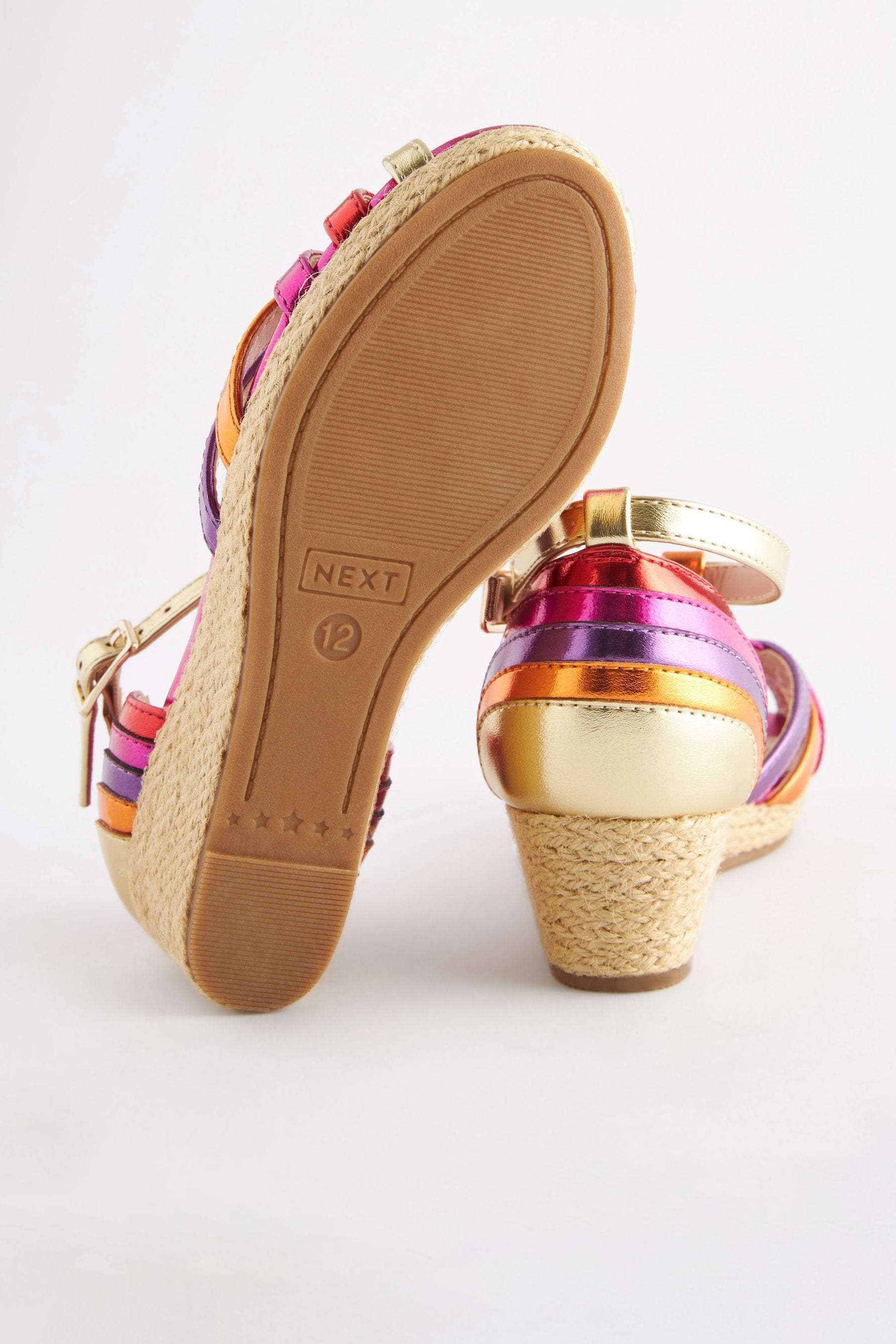 Bright Rainbow Woven Wedge Ankle Strap Sandals