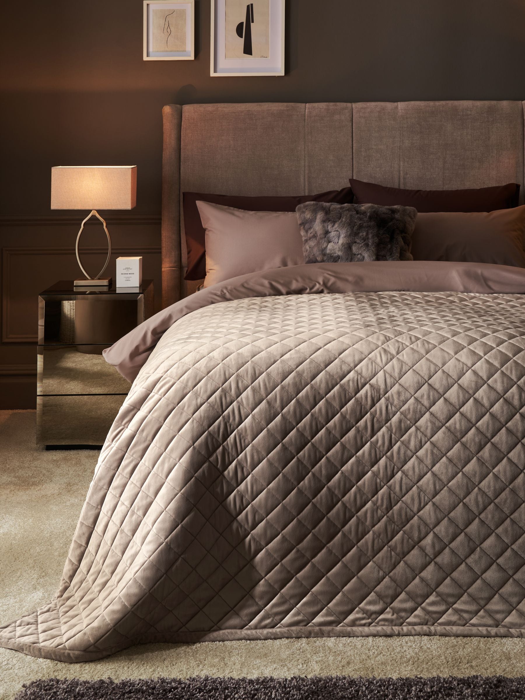 Champagne Gold Hamilton Velvet Quilted Bedspread