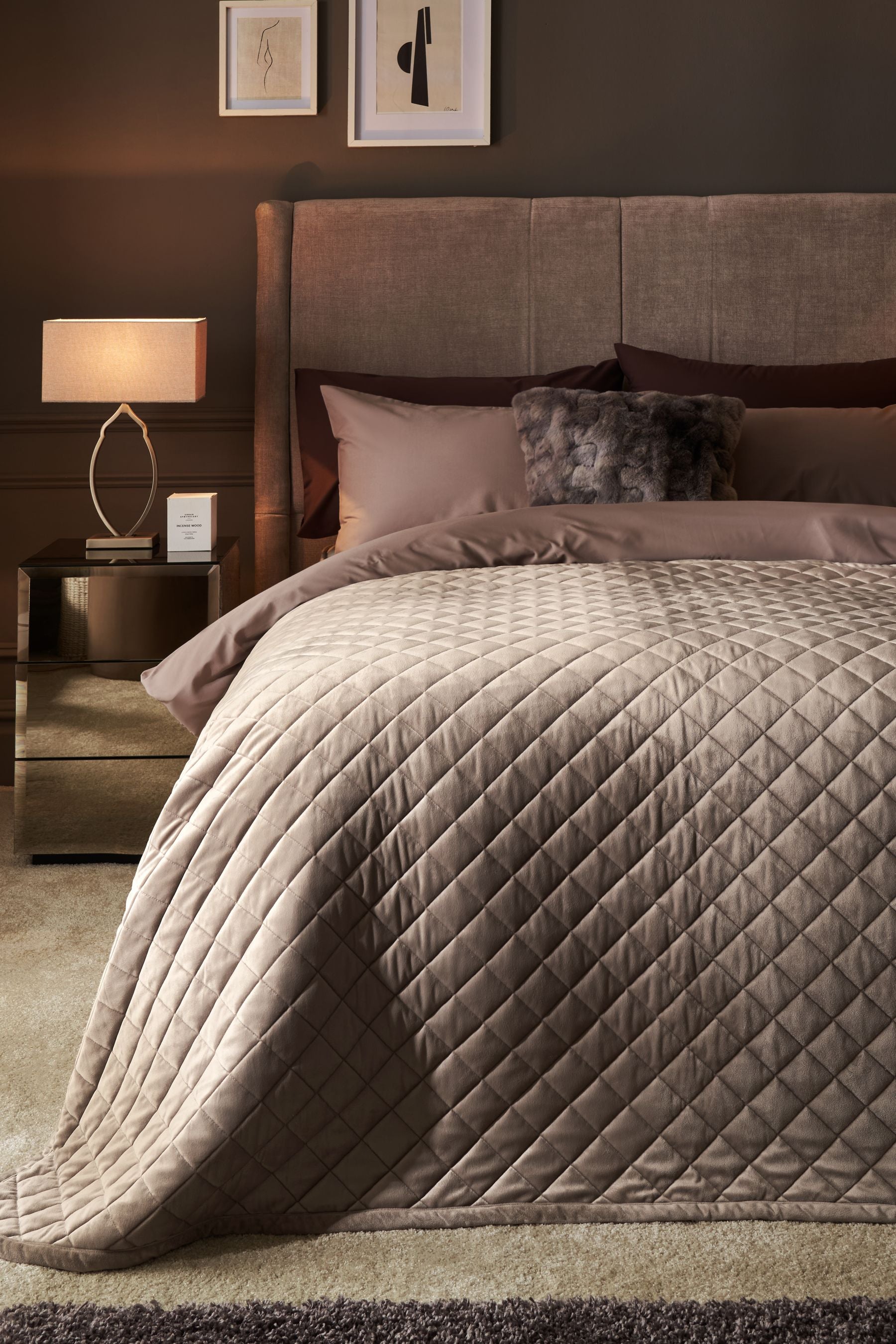 Champagne Gold Hamilton Velvet Quilted Bedspread