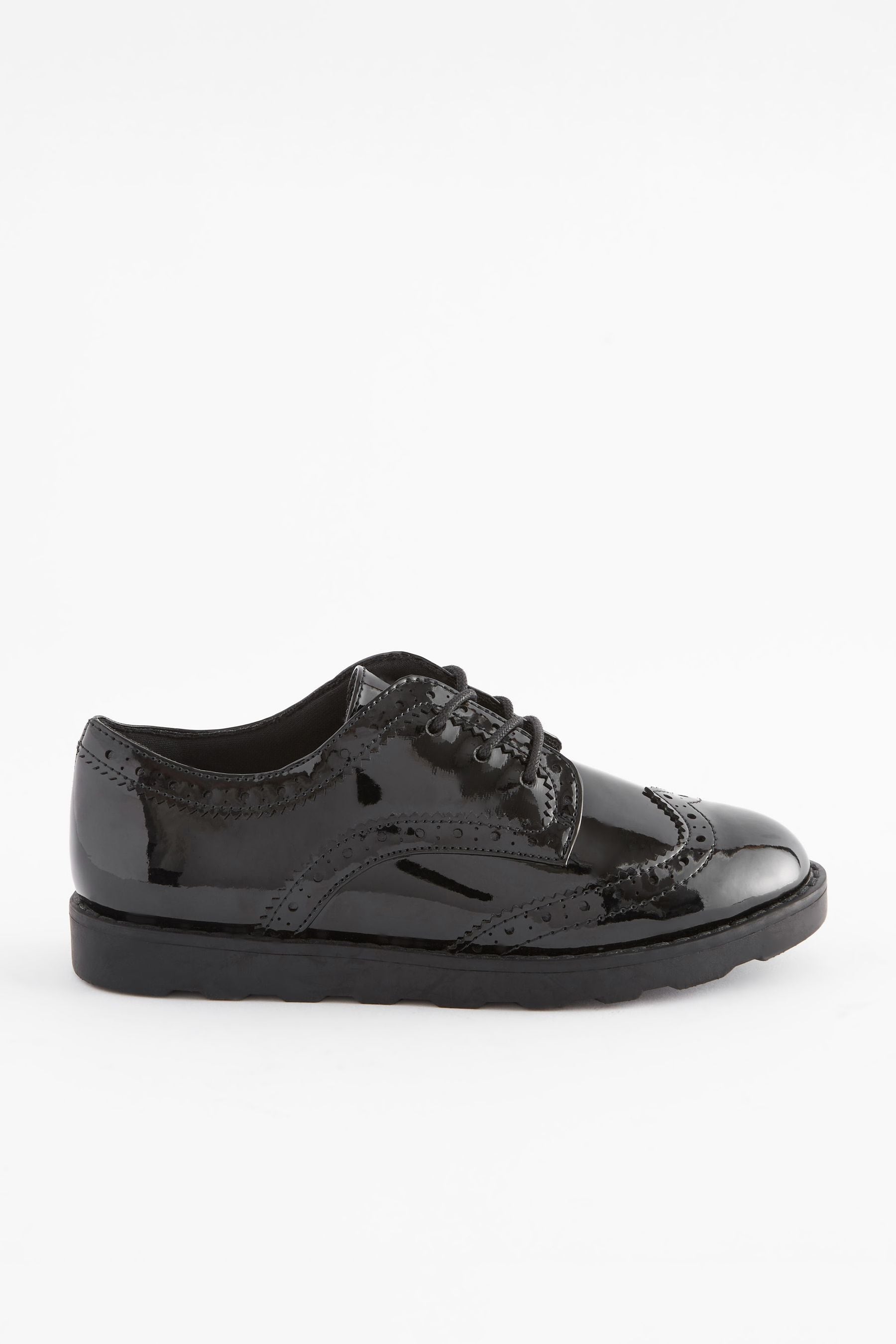 Black Patent Standard Fit (F) School Lace Brogues