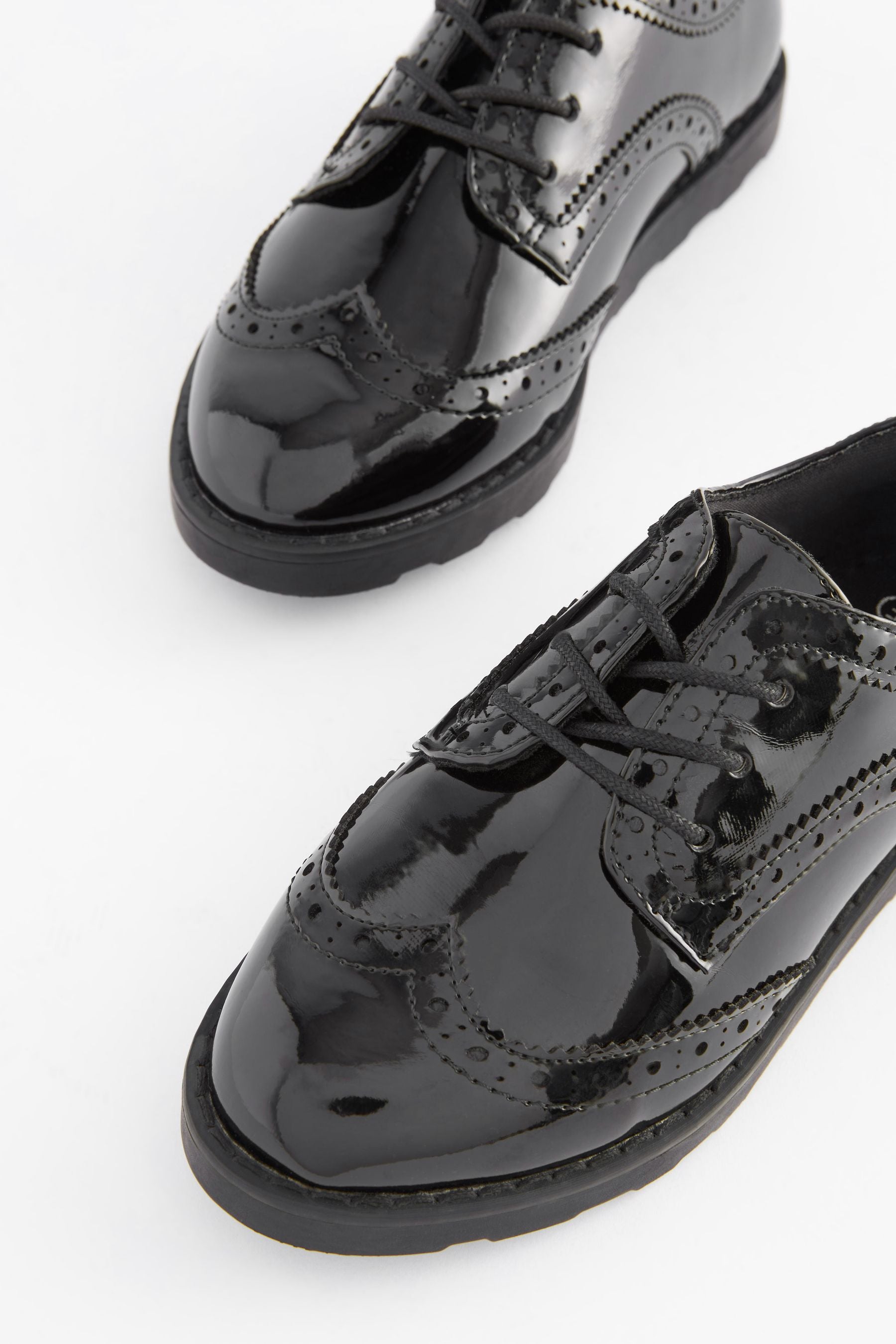 Black Patent Standard Fit (F) School Lace Brogues