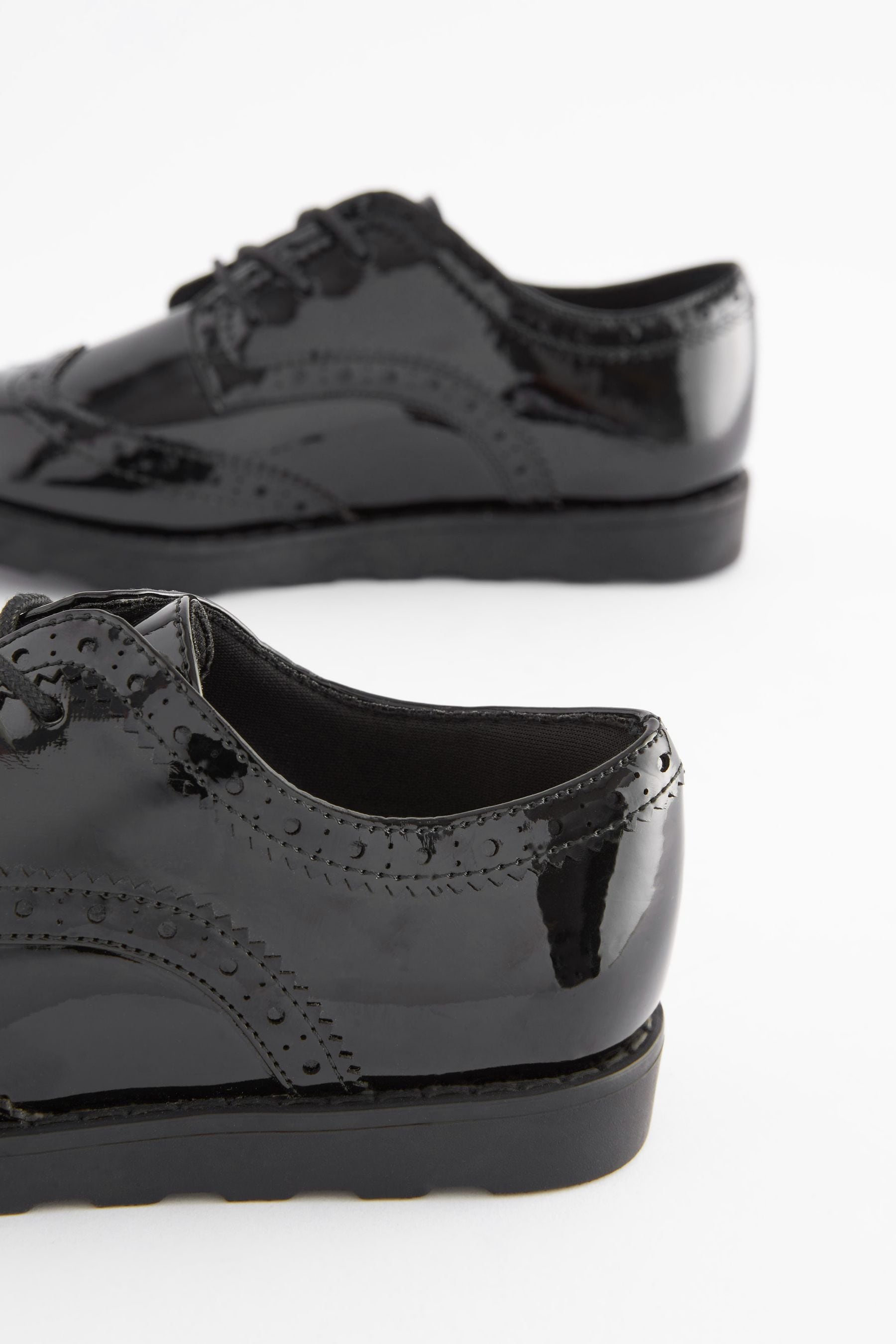 Black Patent Standard Fit (F) School Lace Brogues