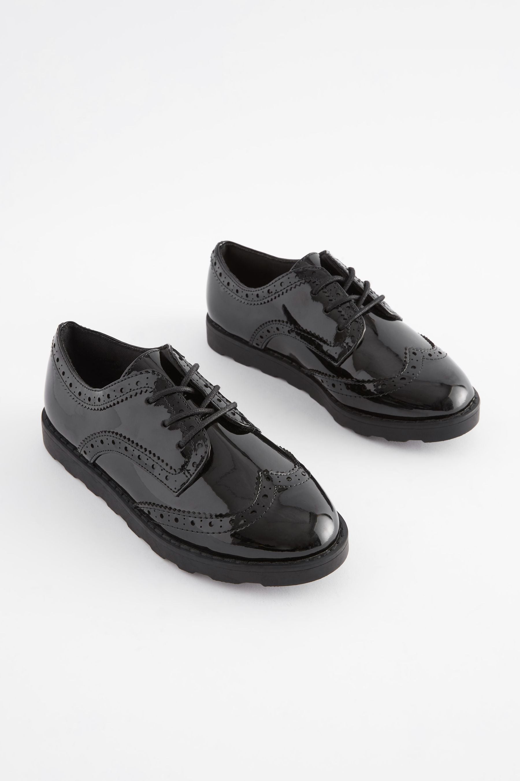 Black Patent Standard Fit (F) School Lace Brogues