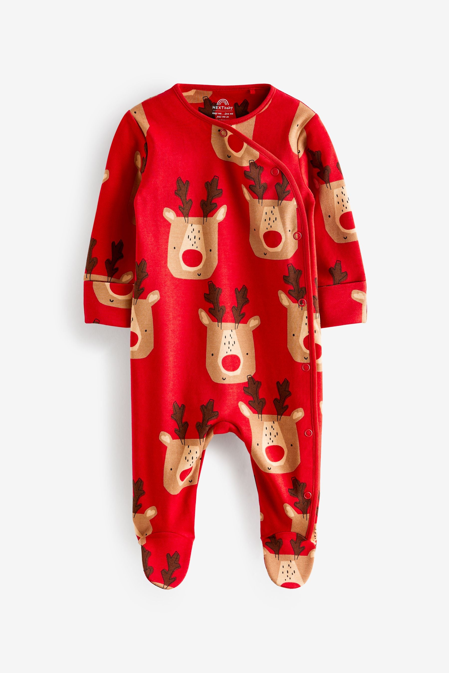 Red/Brown Christmas Baby Cotton Sleepsuit (0mths-3yrs)