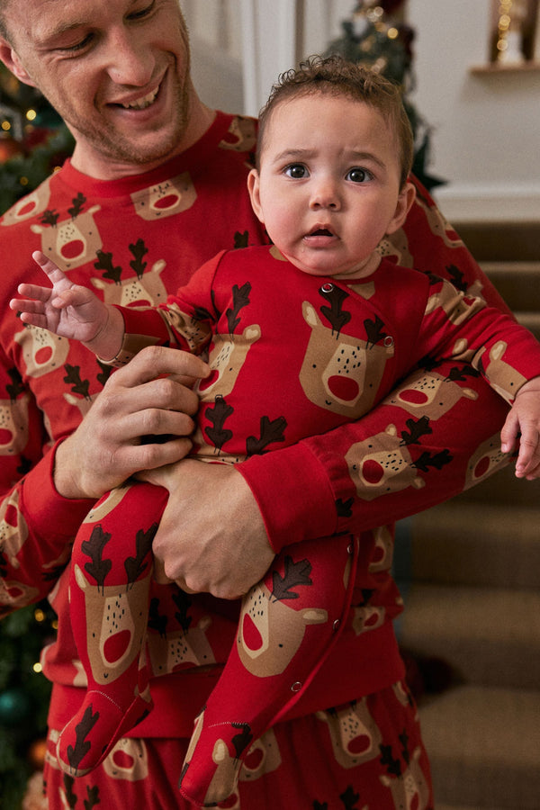 Red/Brown Christmas Baby Cotton Sleepsuit (0mths-3yrs)