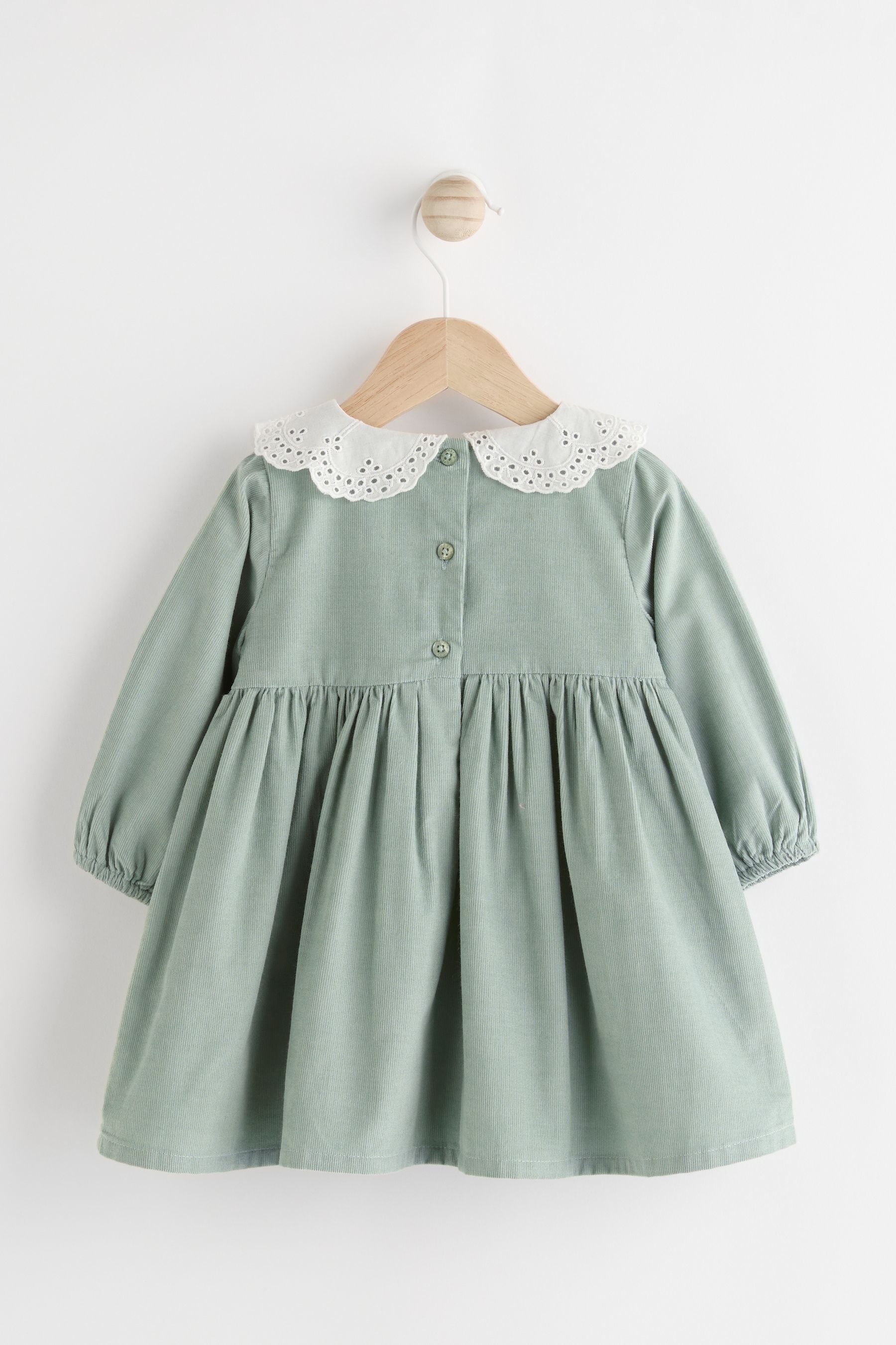 Sage Green Baby Collared Woven Dress With Tights (0mths-2yrs)