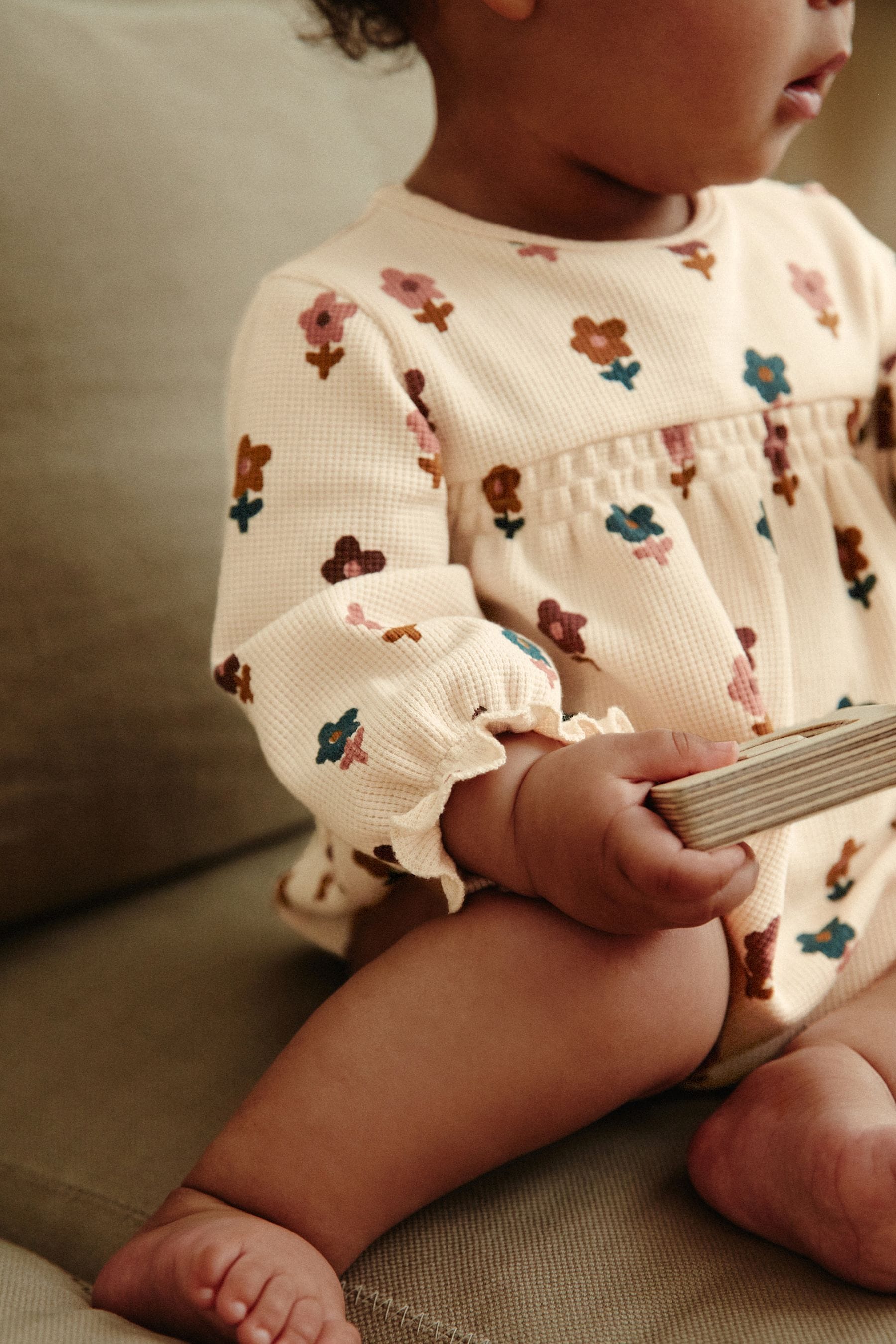 Rust Brown/Cream Flower Print Baby Jersey Bloomer Rompers 2 Pack (0mths-2yrs)