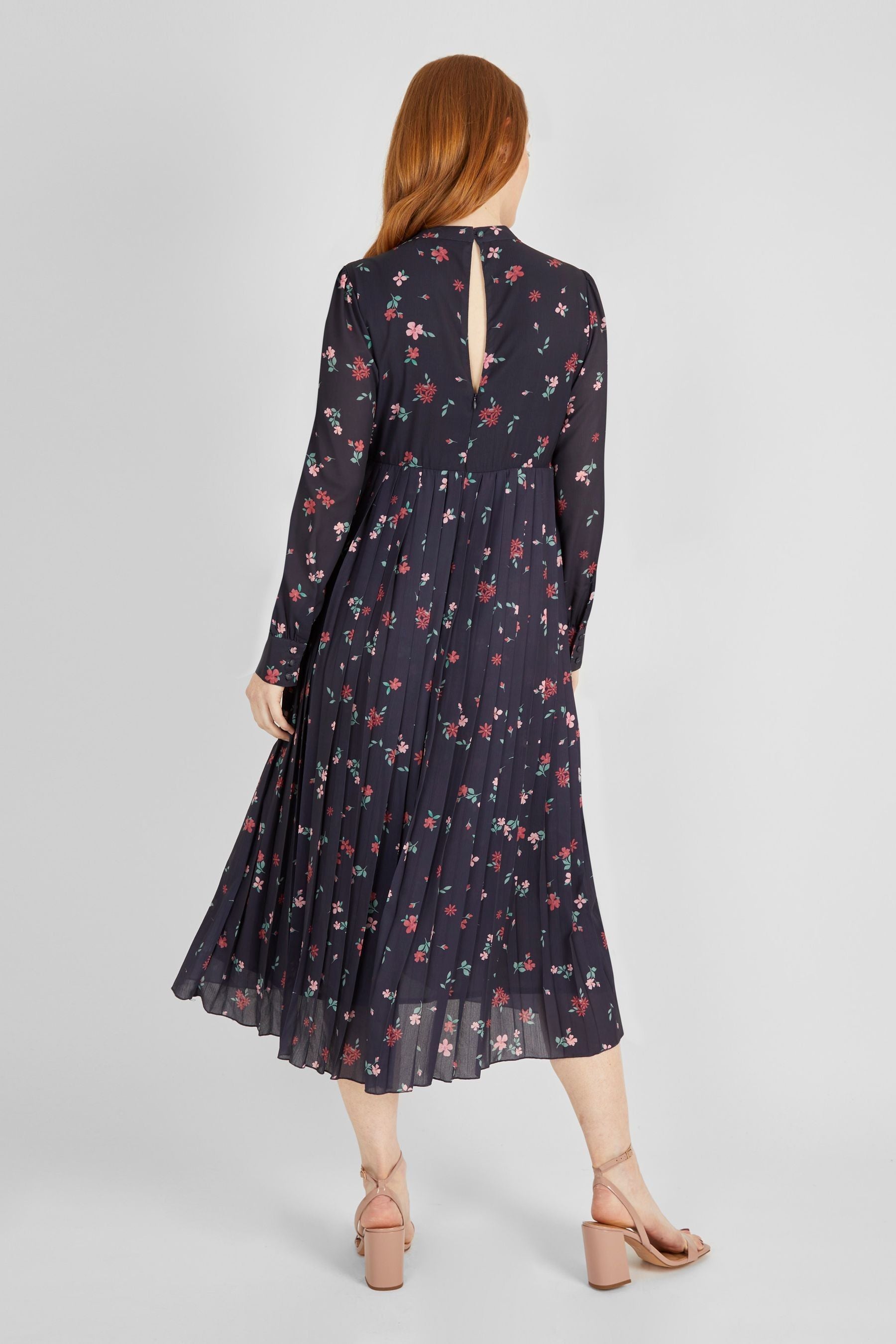 Navy JoJo Maman Bébé Floral Pleated Maternity Dress