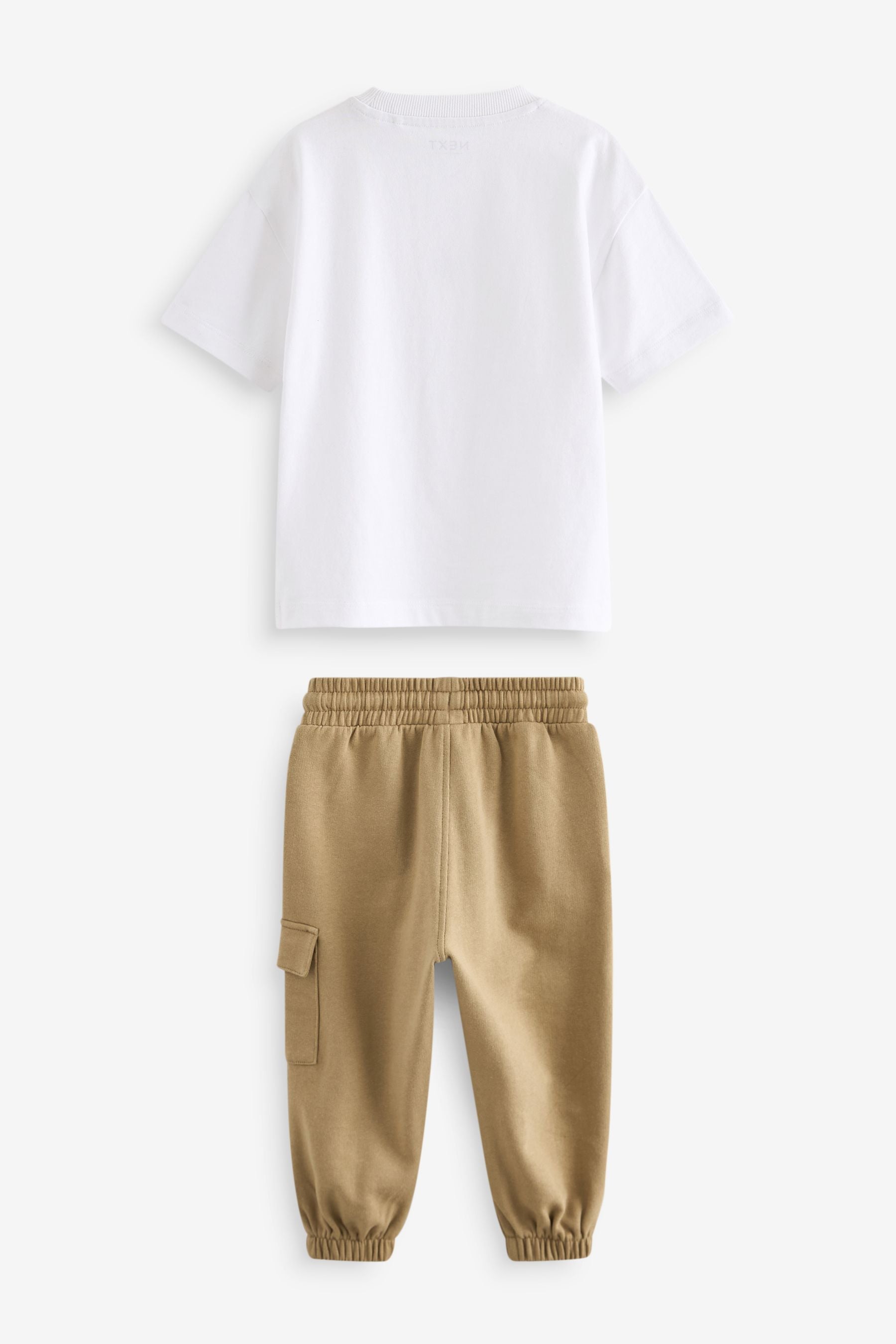 White/Tan Short Sleeve T-Shirt and Utility Joggers Set (3mths-7yrs)