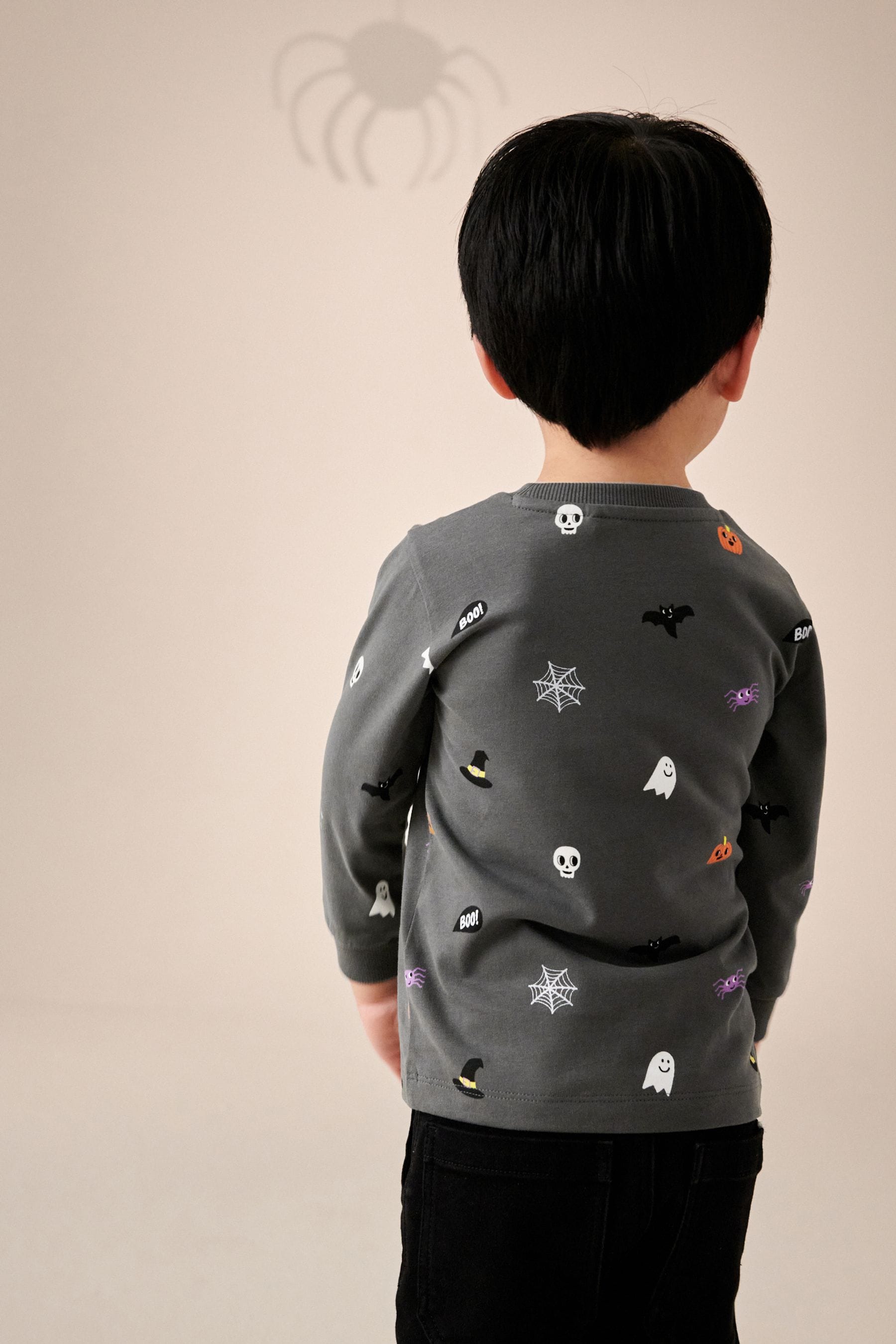 Charcoal Grey Halloween 100% Cotton Long Sleeve T-Shirt (3mths-7yrs)