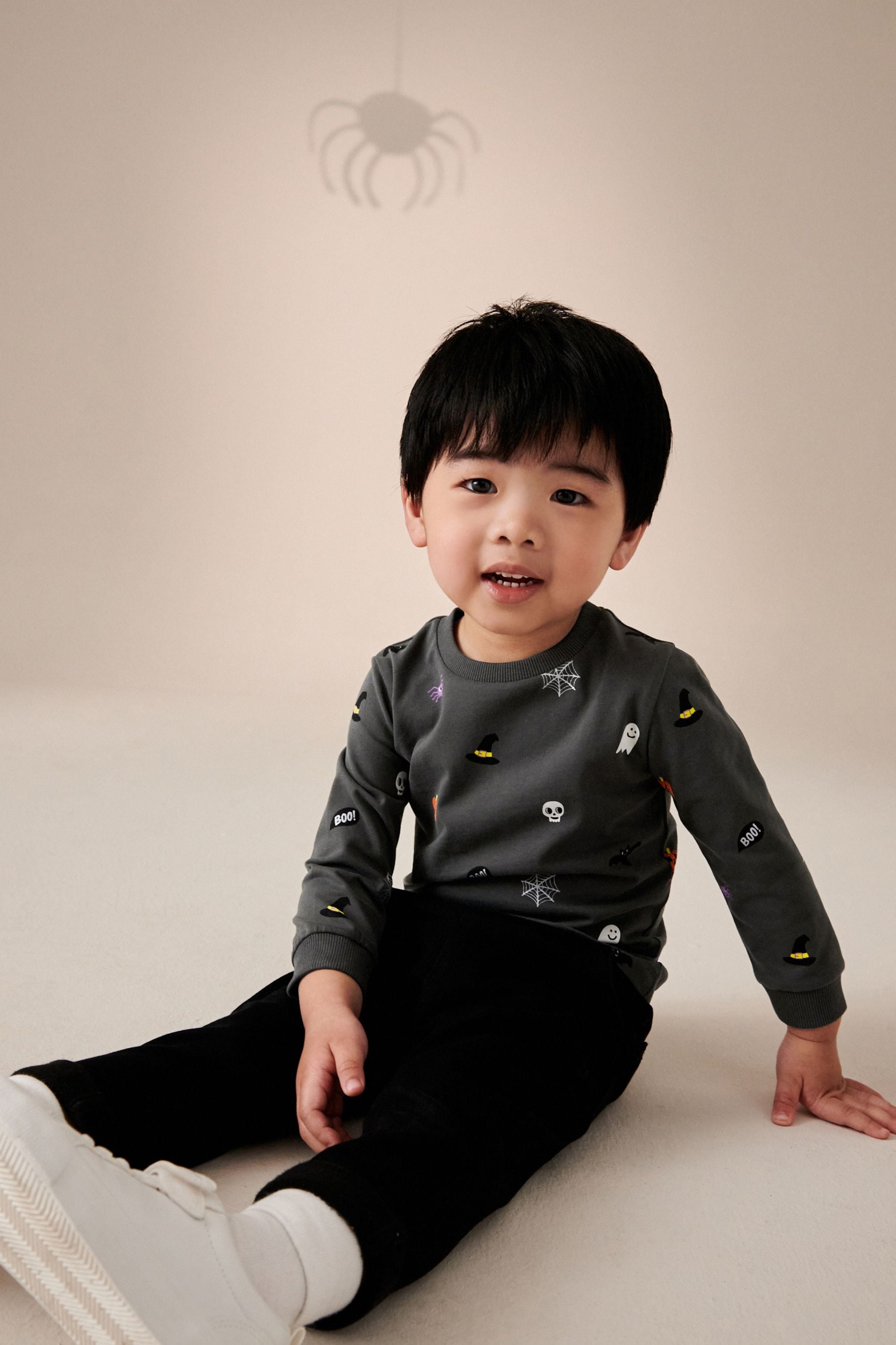 Charcoal Grey Halloween 100% Cotton Long Sleeve T-Shirt (3mths-7yrs)