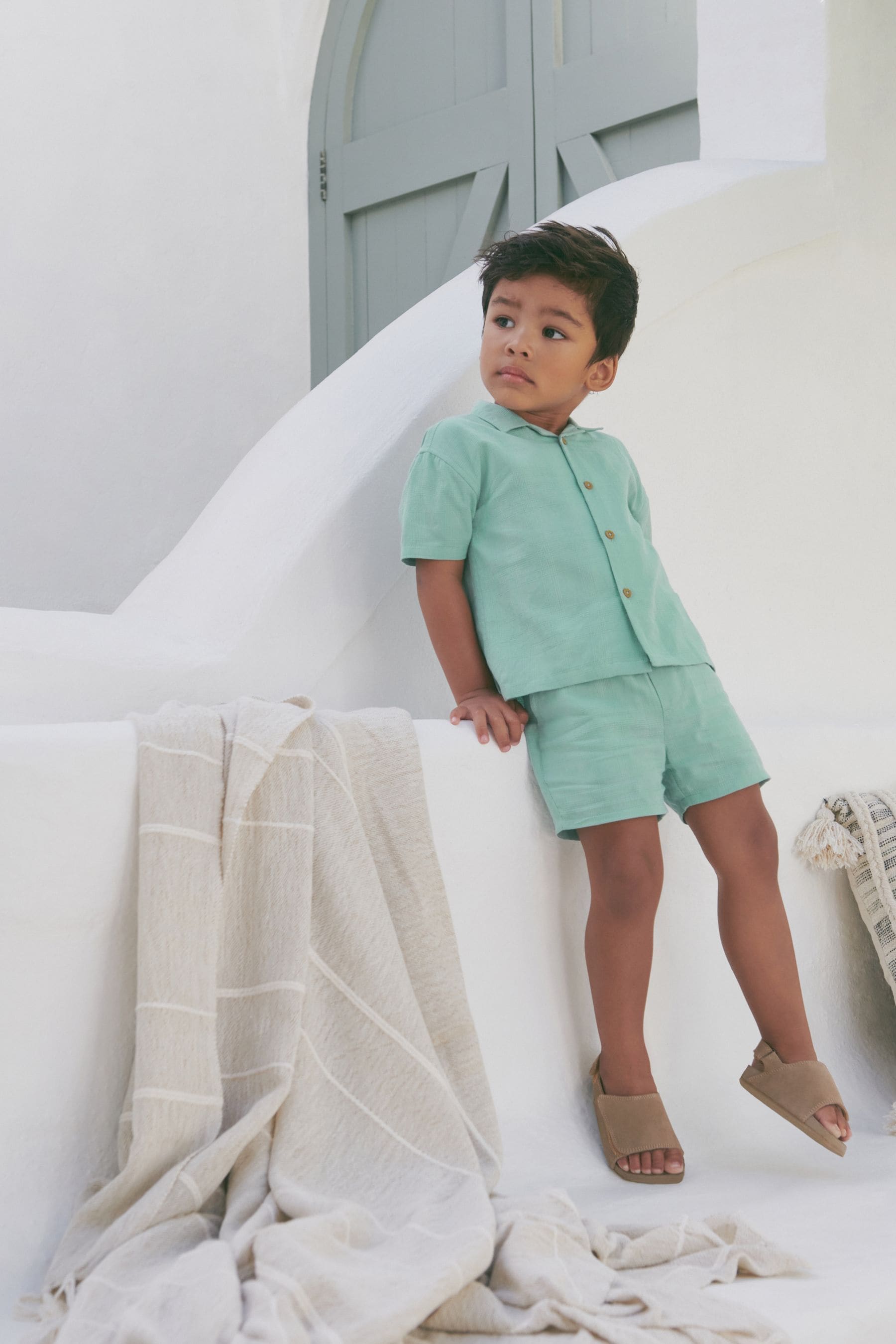 Green Short Sleeve Textured Shirt and Shorts Set (3mths-12yrs)