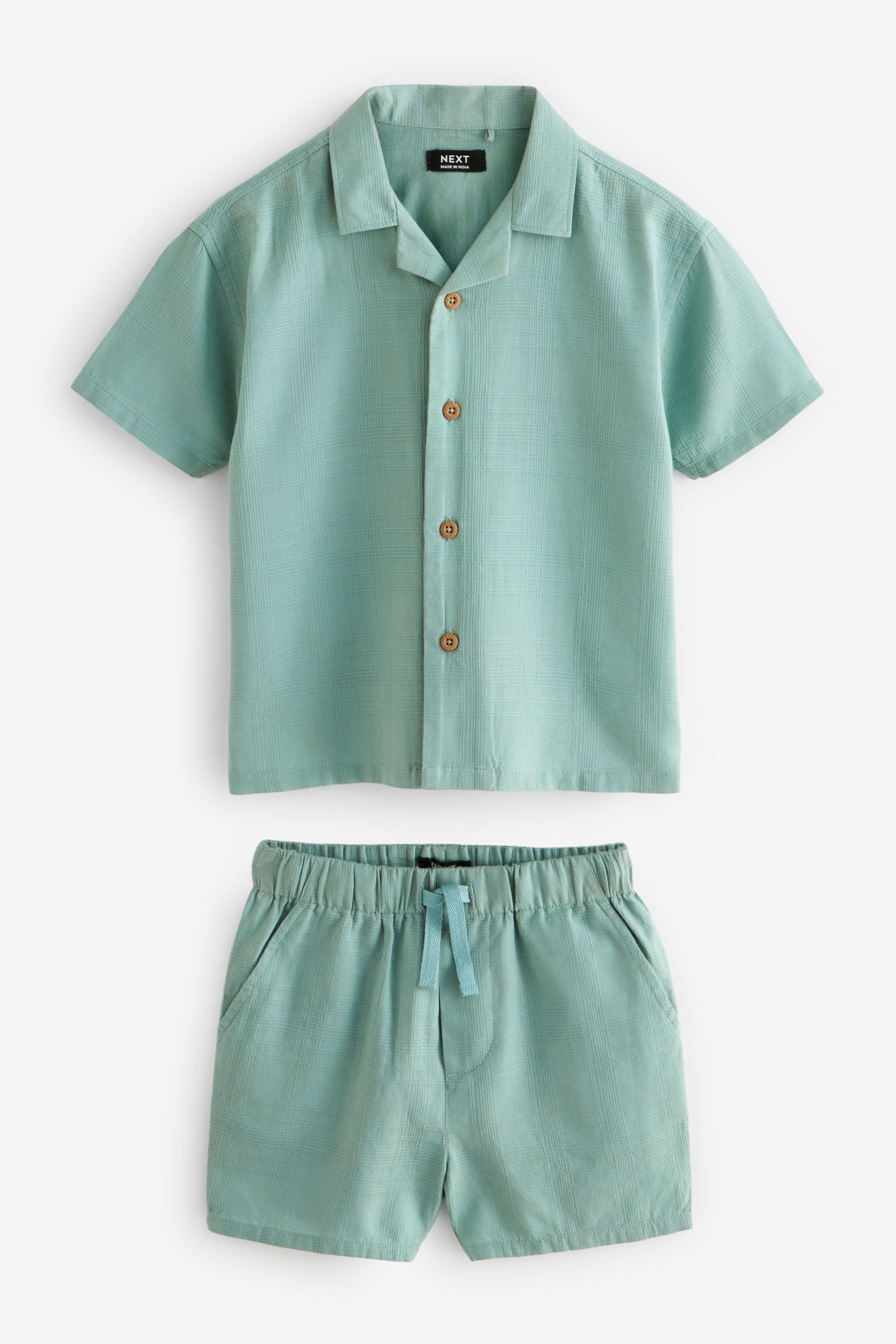 Green Short Sleeve Textured Shirt and Shorts Set (3mths-12yrs)