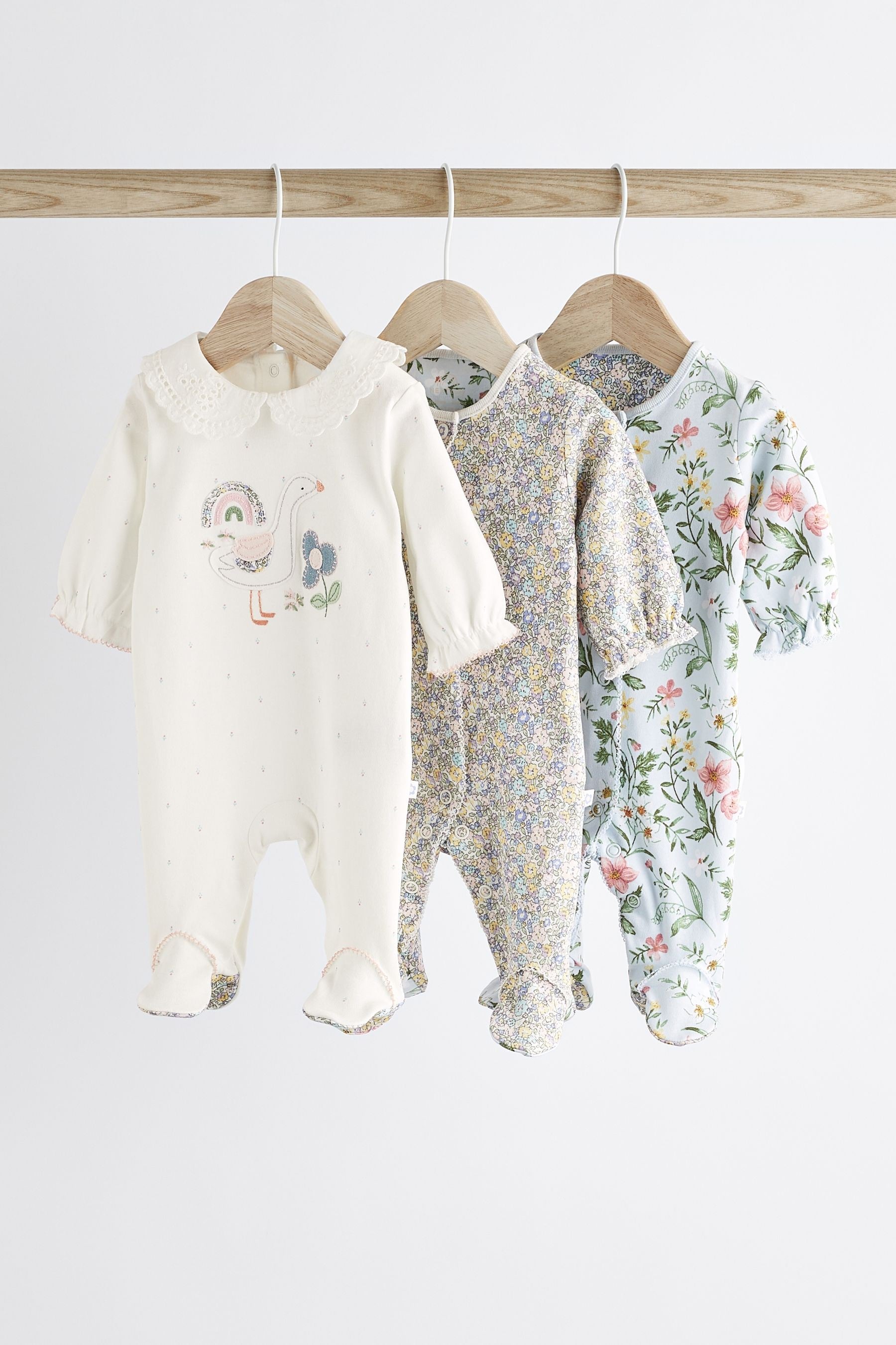 White/Blue Baby Sleepsuits 3 Pack (0-3yrs)