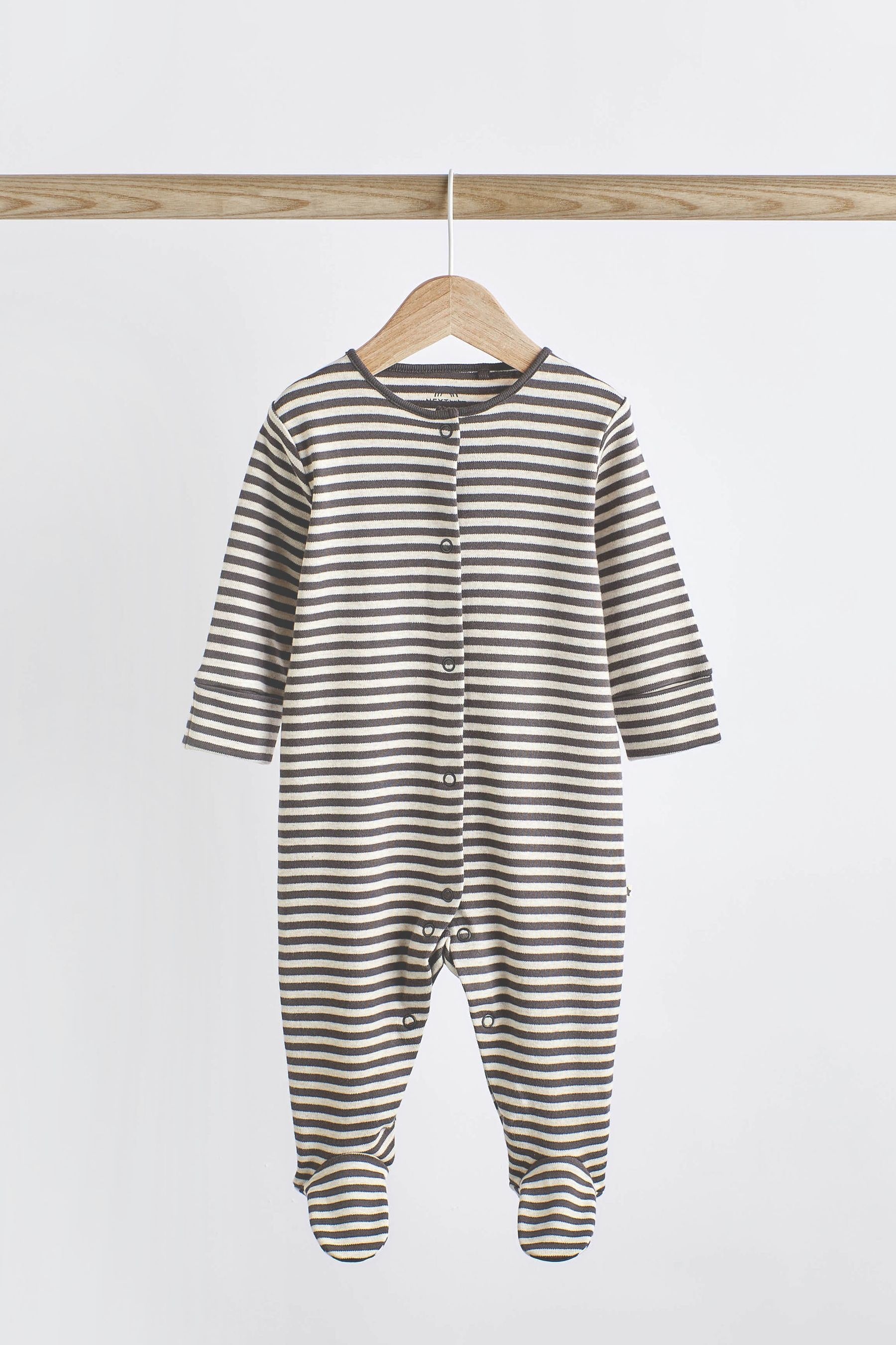 Neutral Spot/Stripe Baby Cotton Sleepsuits 5 Pack (0-2yrs)