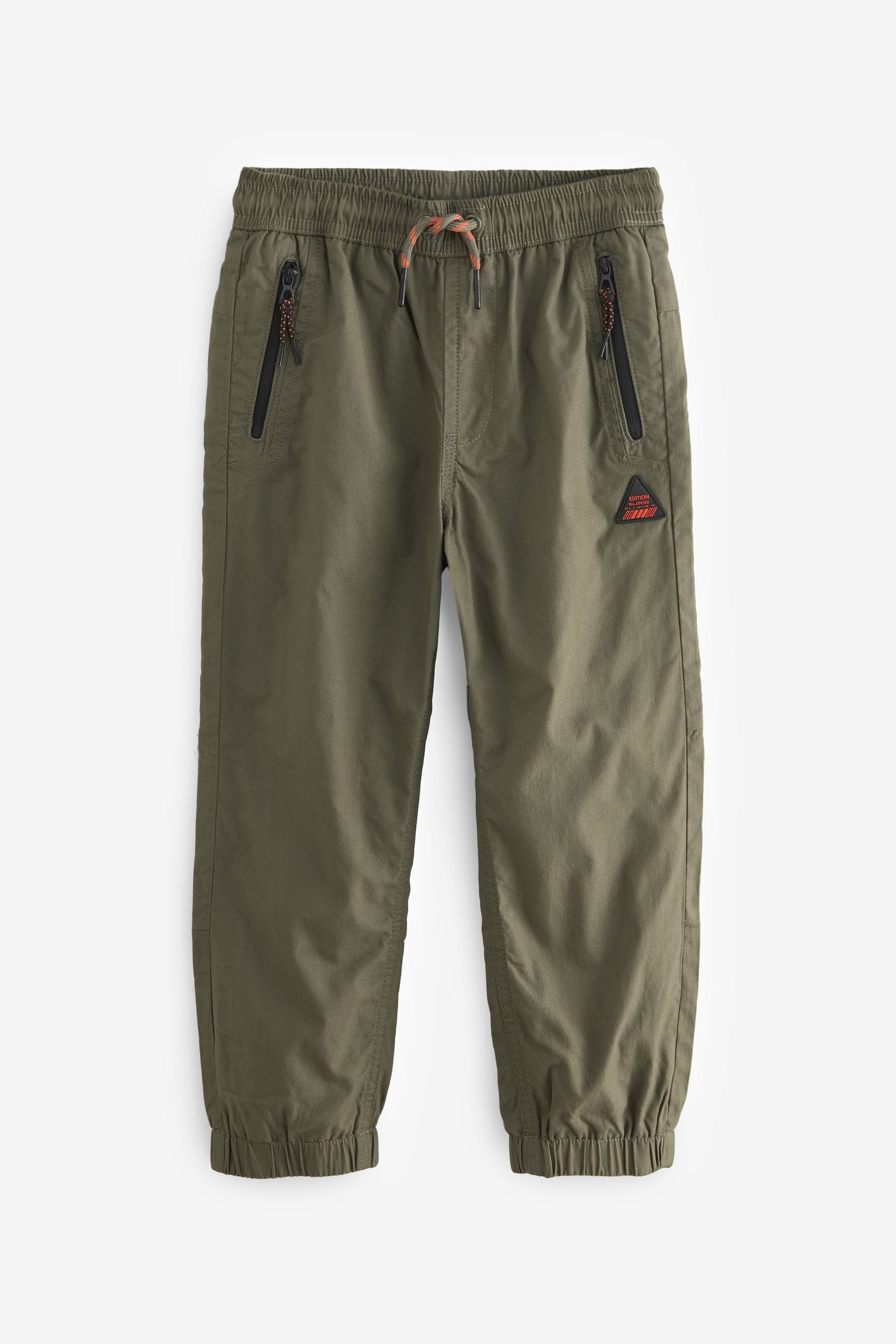 Khaki Green Lined Zip Pocket Pull-On 100% Cotton Trousers (3-16yrs)