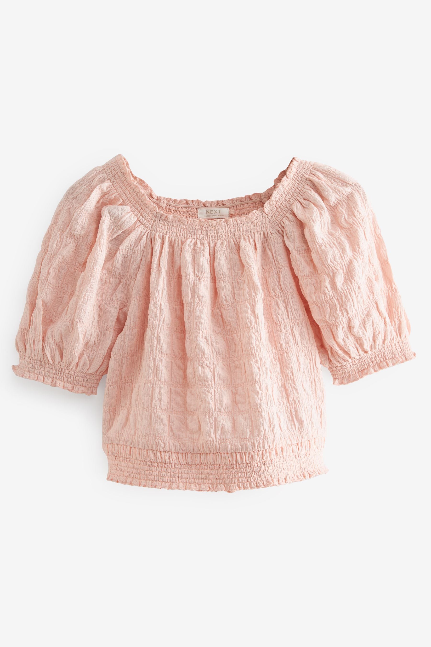 Pink Bubble Textured Bardot Crop Top (3-16yrs)