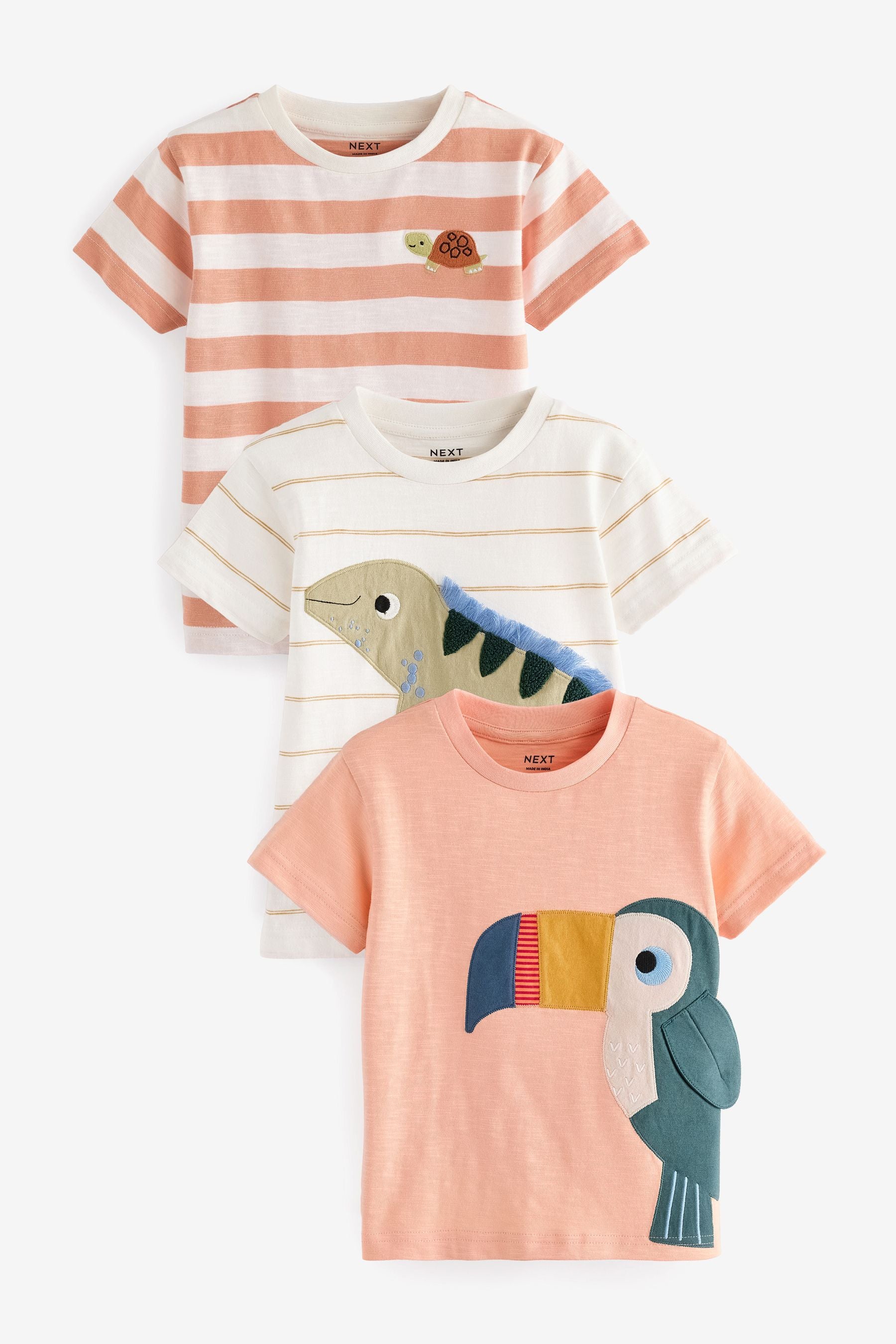 Peach Pink 100% Cotton Short Sleeve Character T-Shirts 3 Pack (3mths-7yrs)