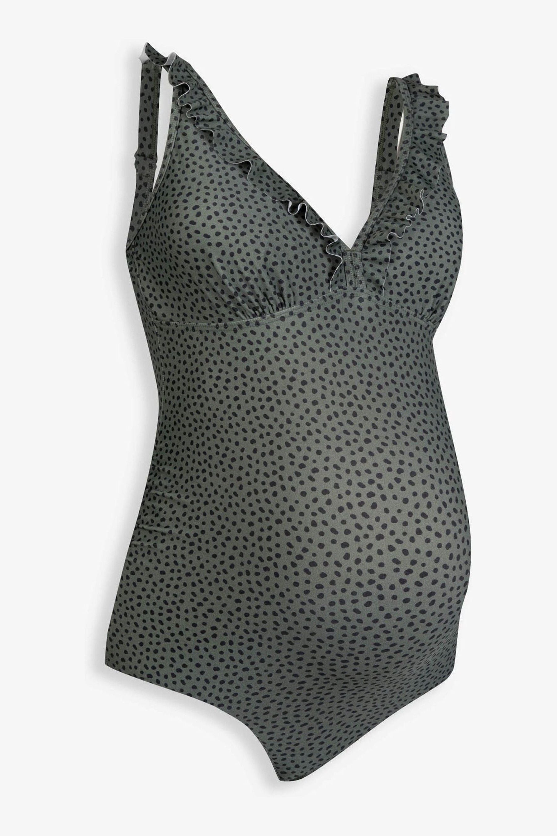 JoJo Maman Bébé Khaki Green & Black Spot Frill Maternity Swimsuit