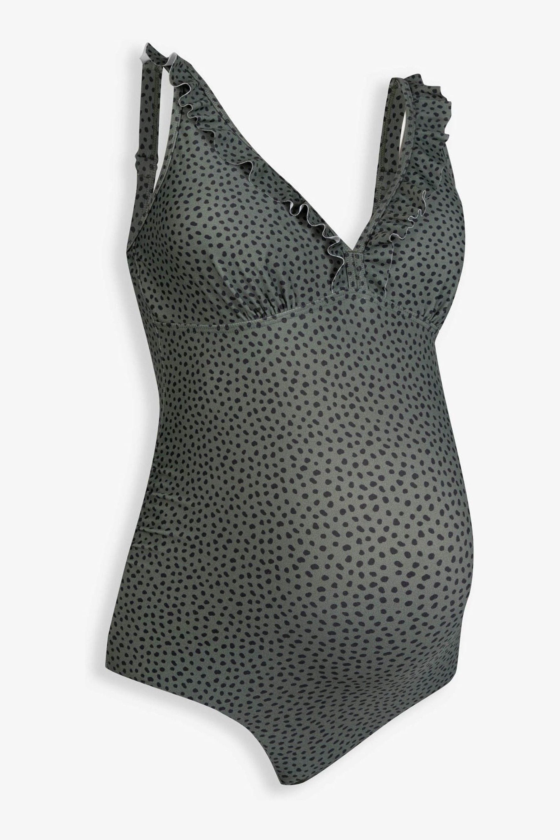 Khaki Green & Black Spot JoJo Maman Bébé Frill Maternity Swimsuit