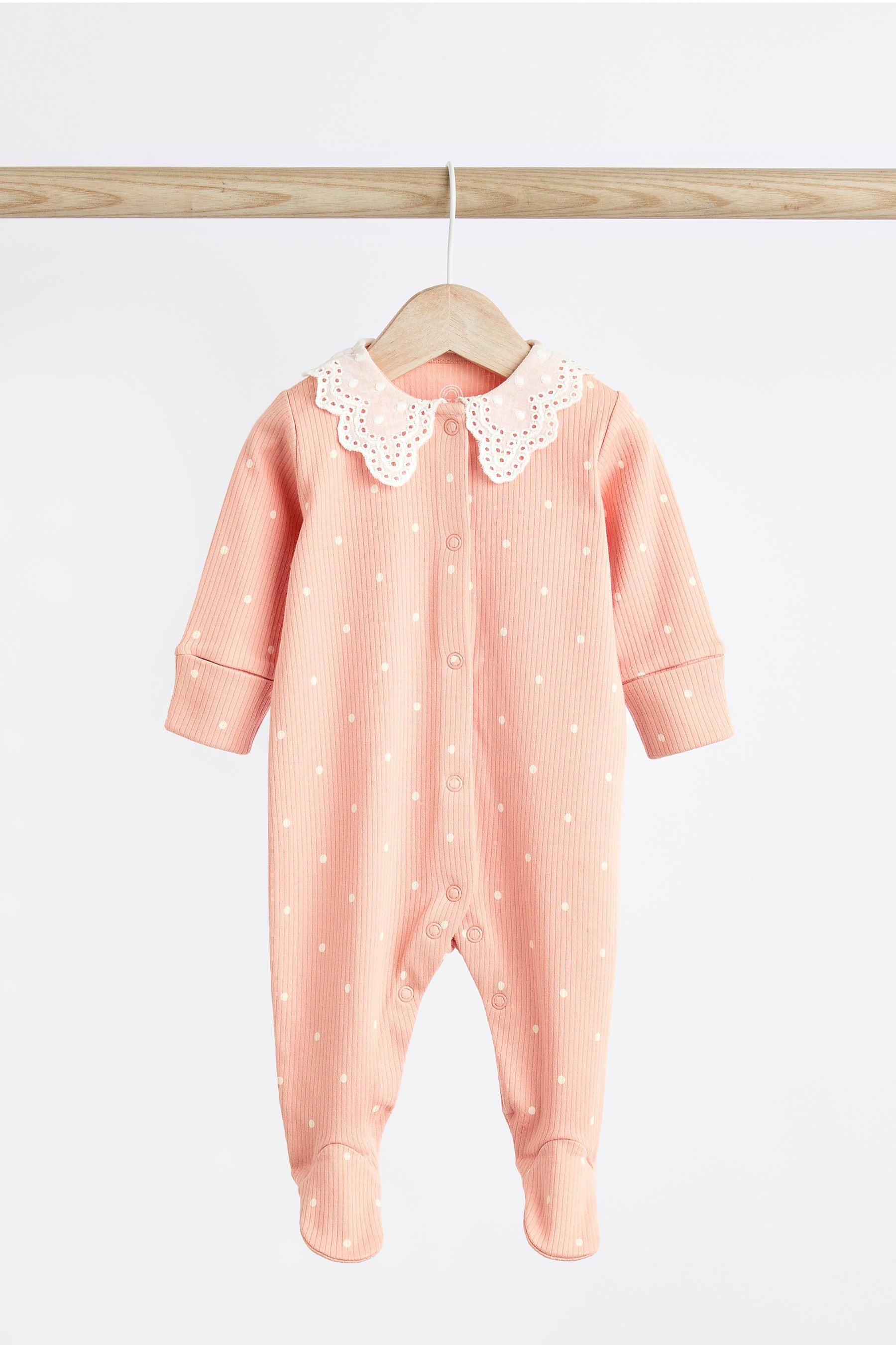 Peach Pink Baby Collared 100% Cotton Sleepsuit (0mths-2yrs)