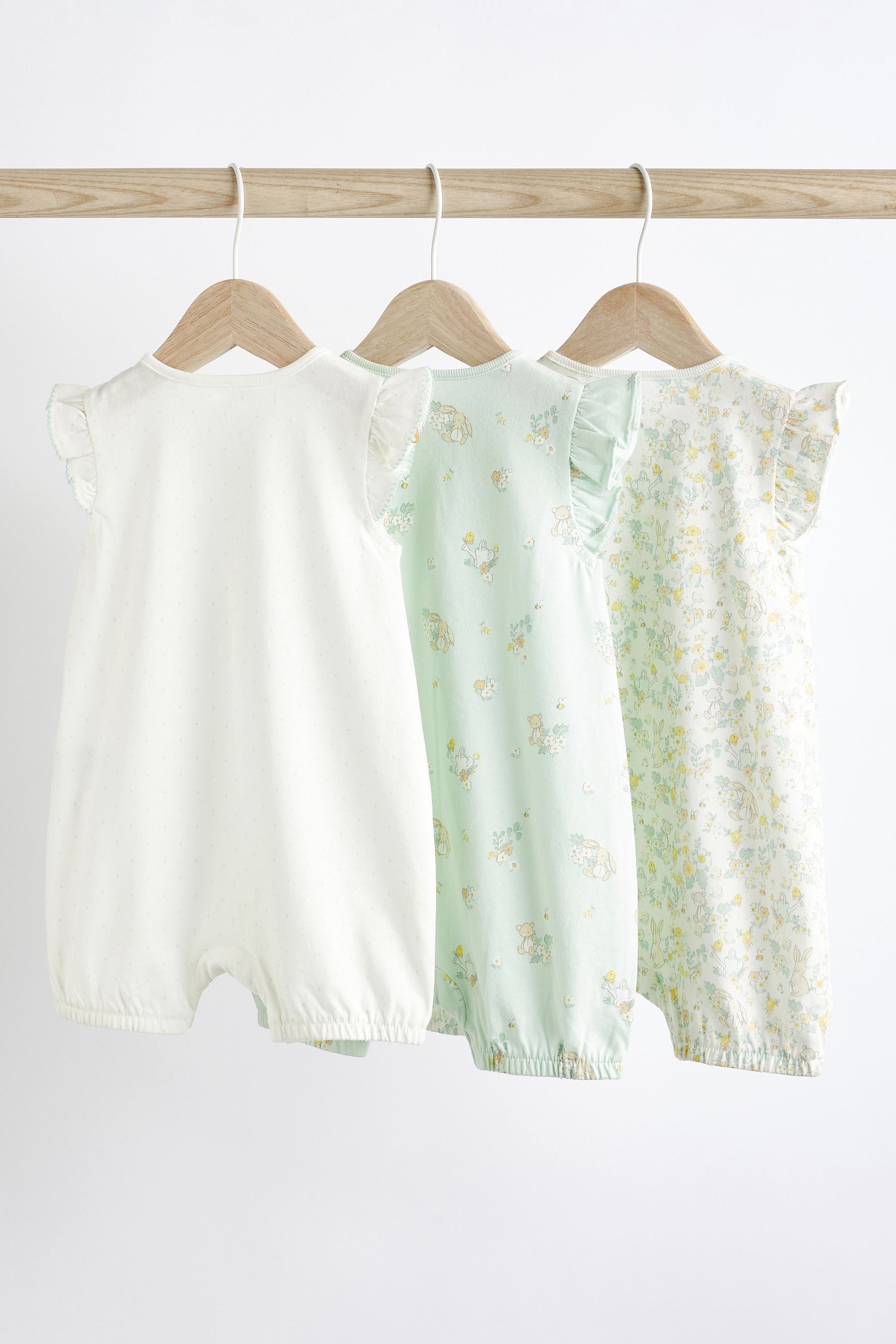 Green/White Bunny Baby Rompers 3 Pack