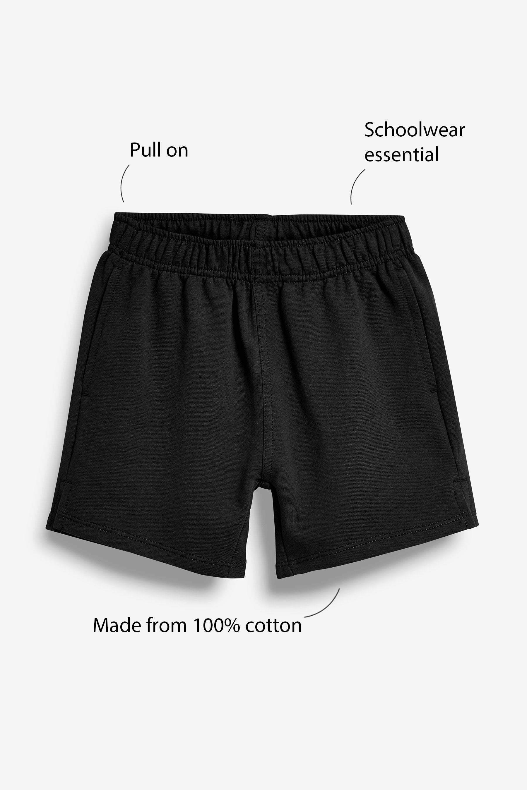 Black 100% Cotton Jersey School Shorts (3-16yrs)