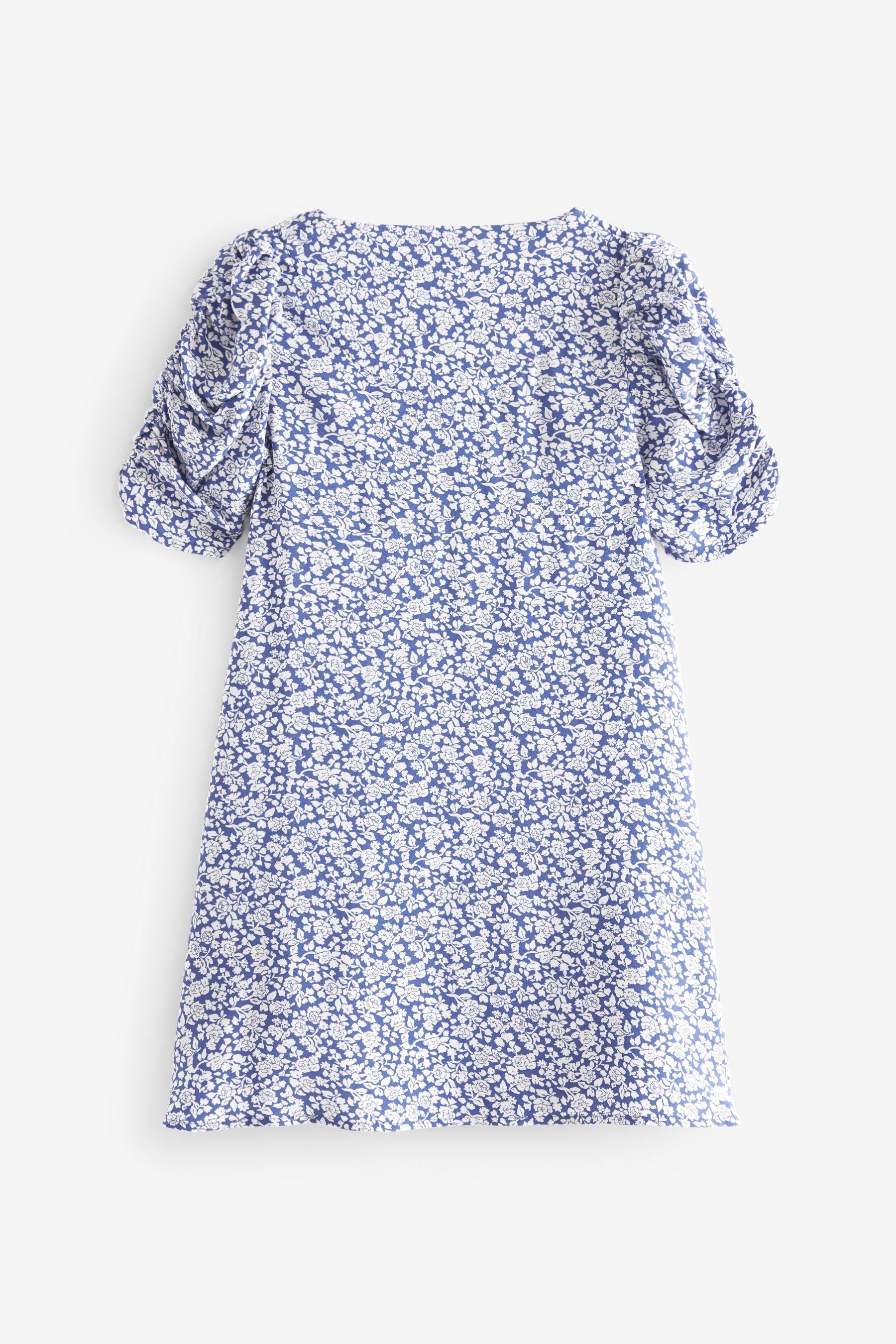 Blue Floral Ruched Sleeve Tea Dress (3-16yrs)