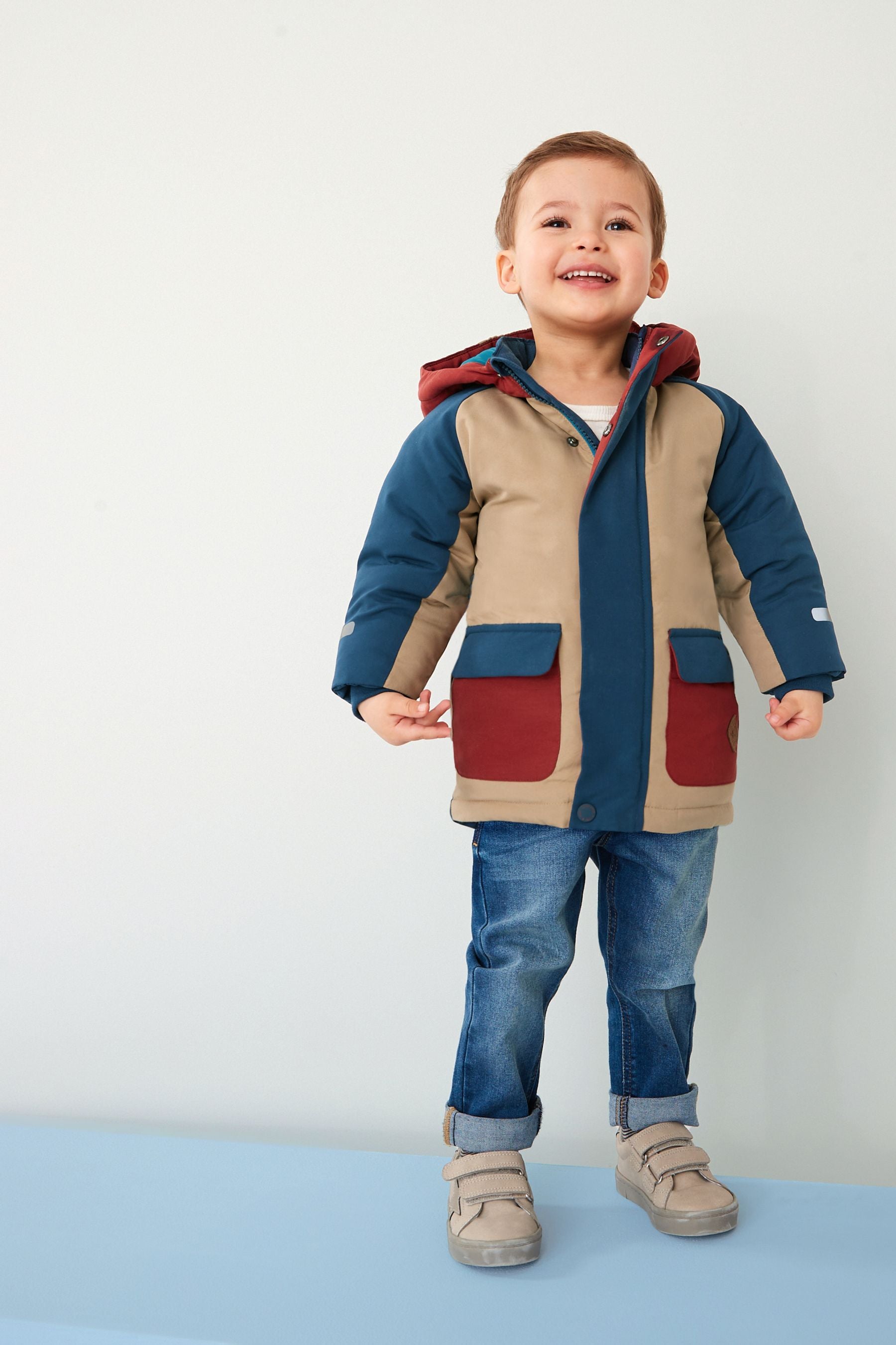 Blue Colourblock Shower Resistant Parka Coat (3mths-7yrs)