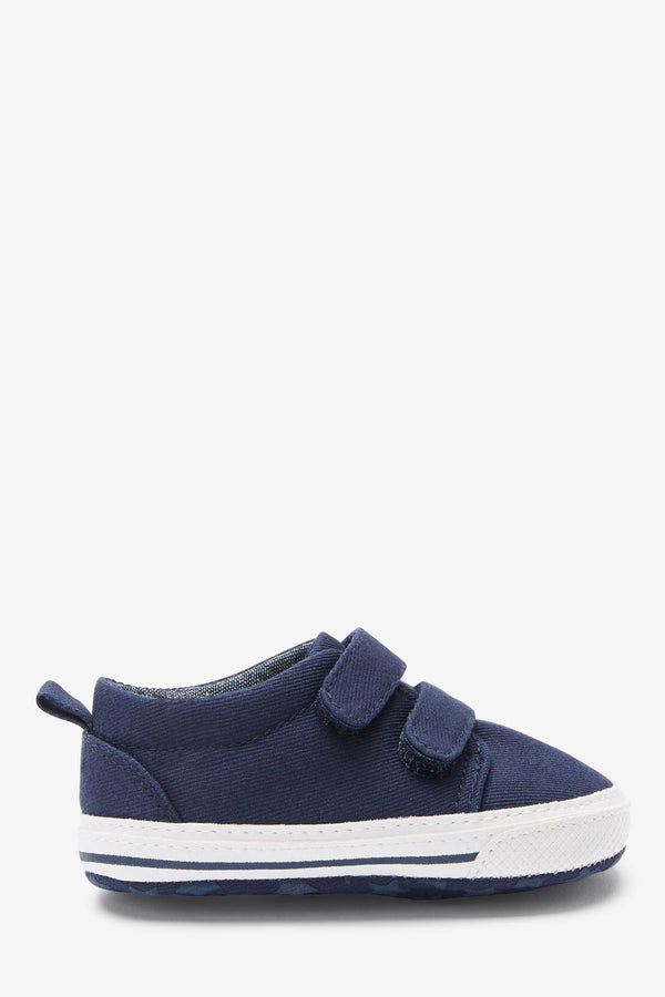 Navy Blue Tape Two Strap Baby Pram Shoes (0-24mths)