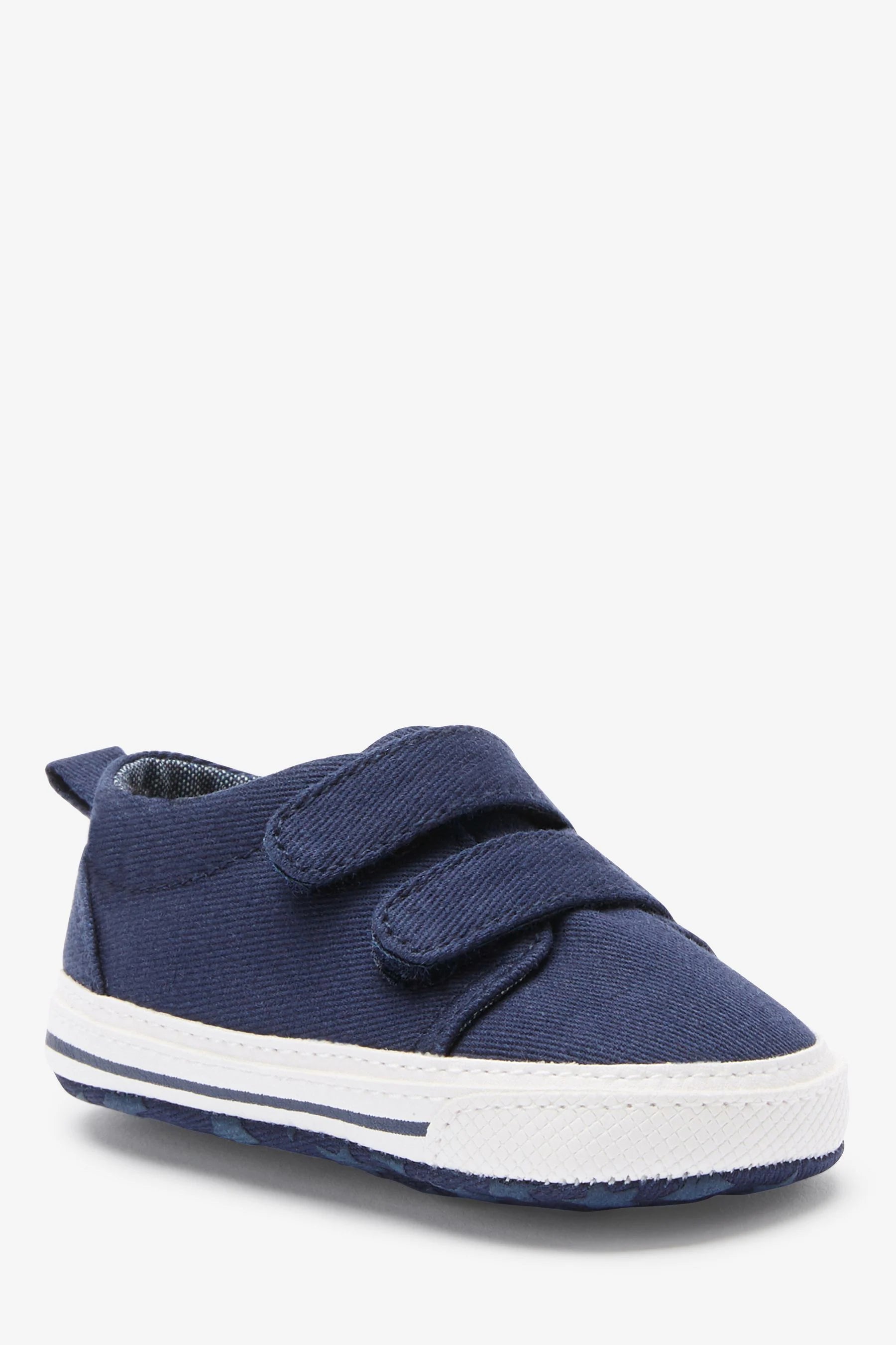 Navy Blue Tape Two Strap Baby Pram Shoes (0-24mths)