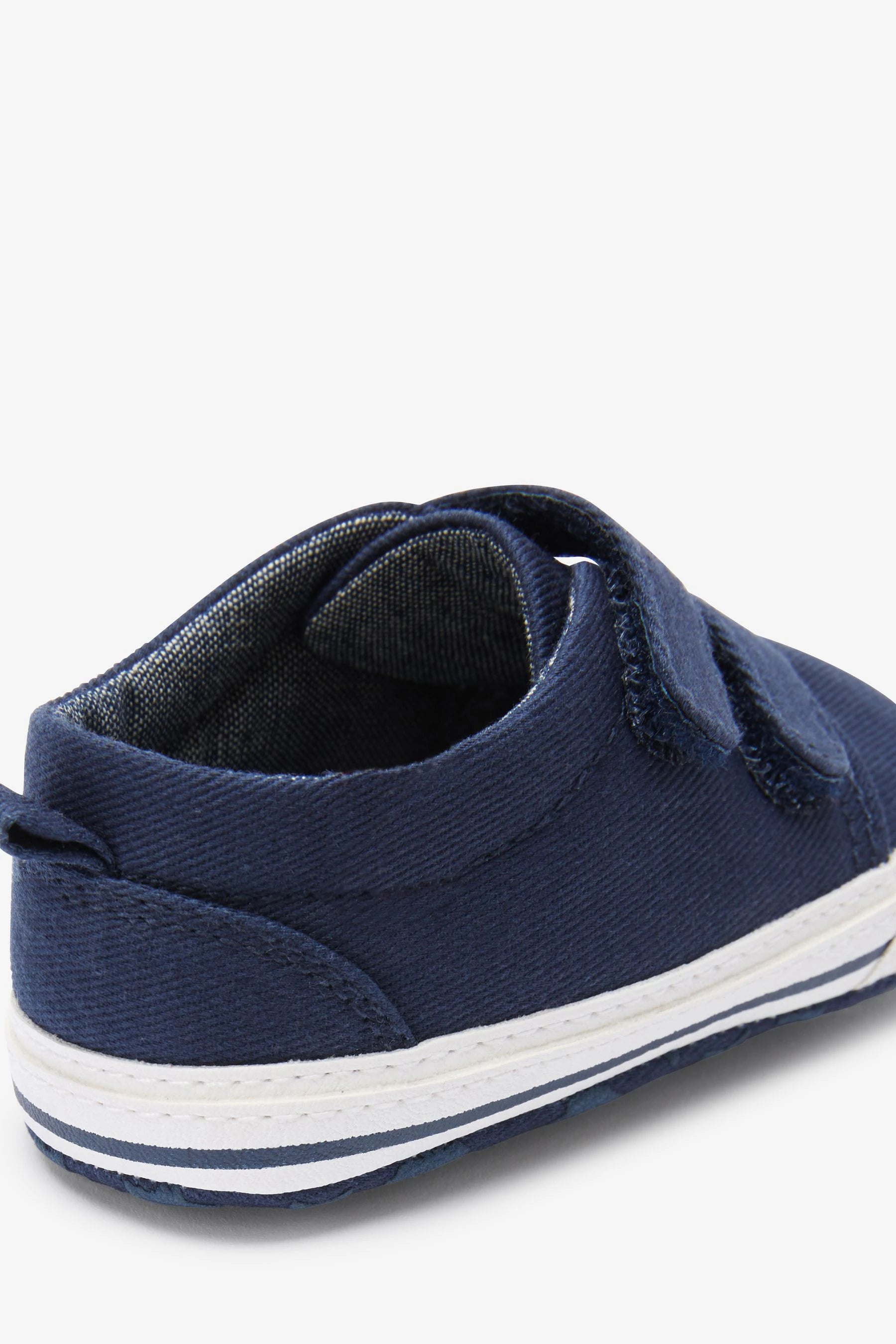 Navy Blue Tape Two Strap Baby Pram Shoes (0-24mths)