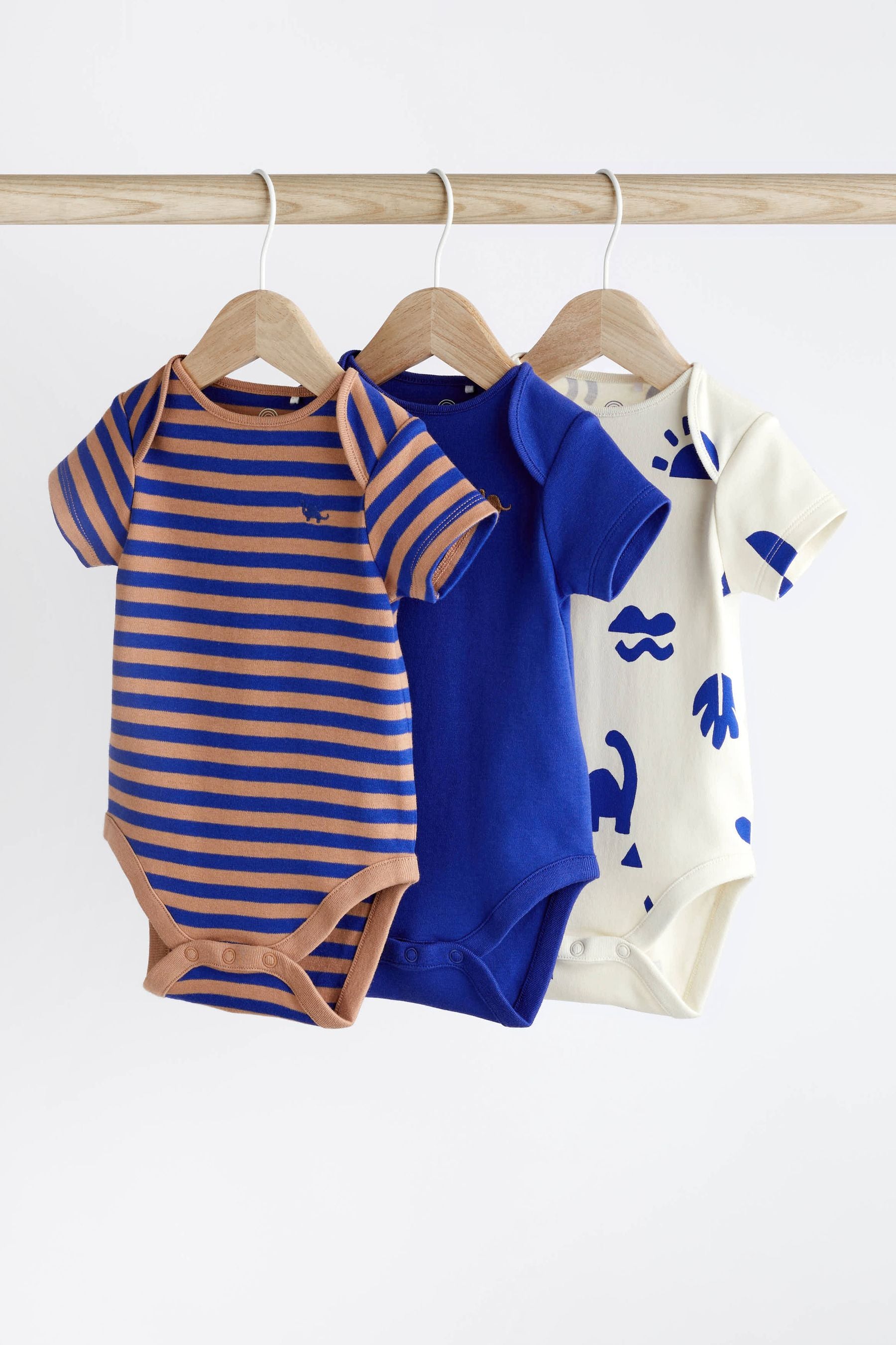 Cobalt Blue Dino Baby Bodysuits 3 Pack